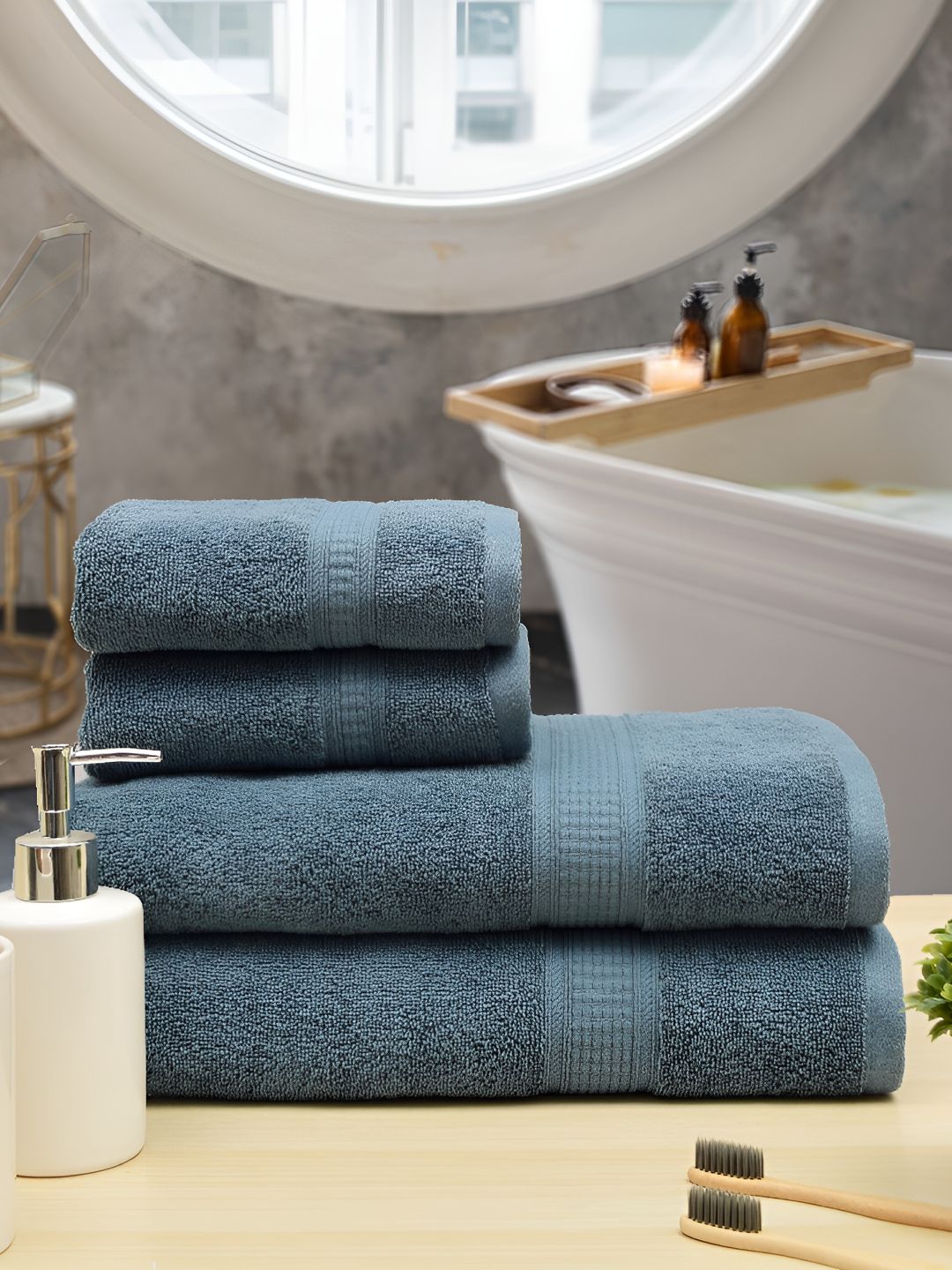 Aura Blue 4Pcs Cotton 550 GSM Towel Set-picture-27
