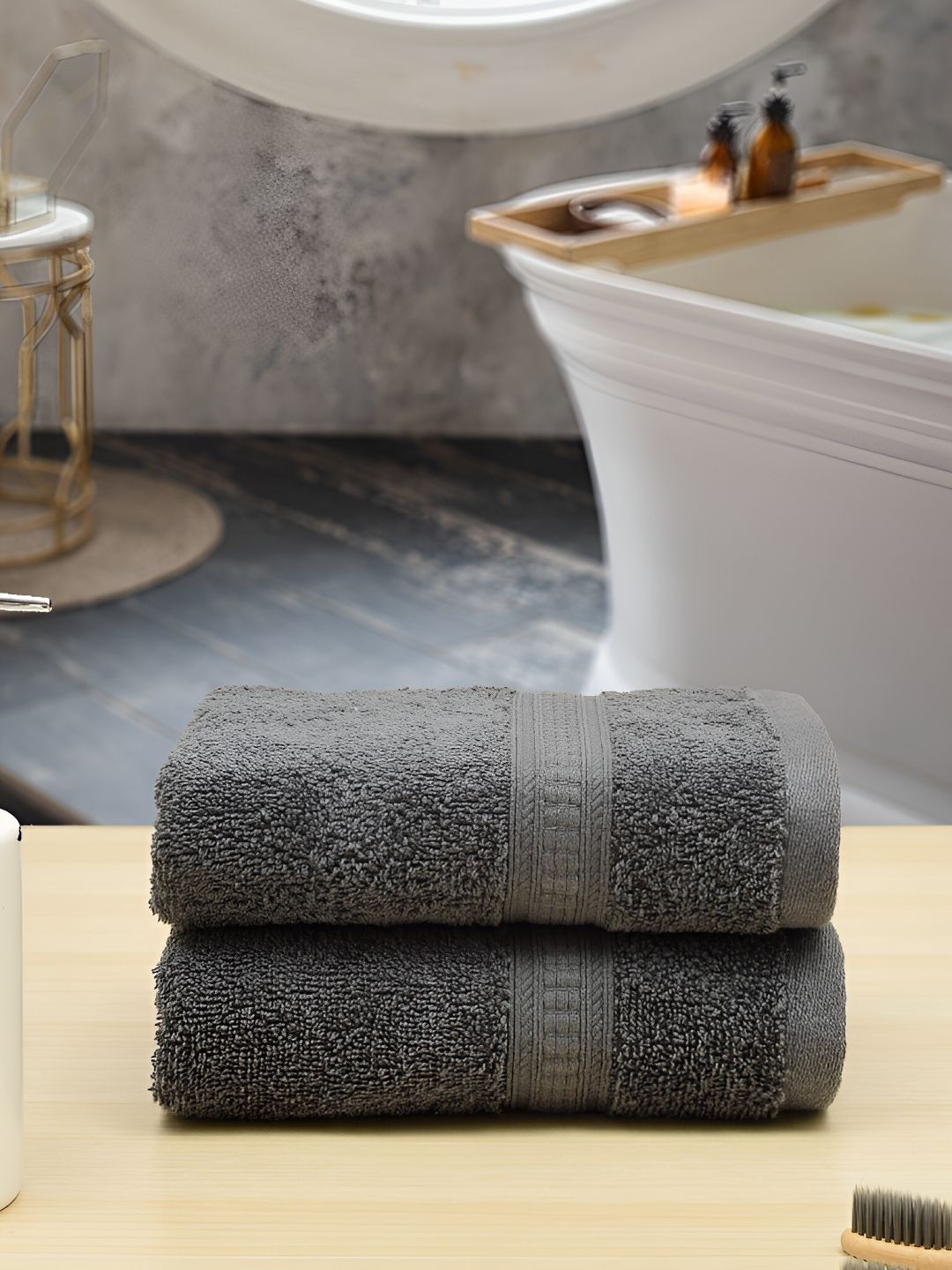 Aura Grey 2-Pcs 550GSM Pure Cotton Ultra Soft & Highly Absorbent Hand Towels-image-34