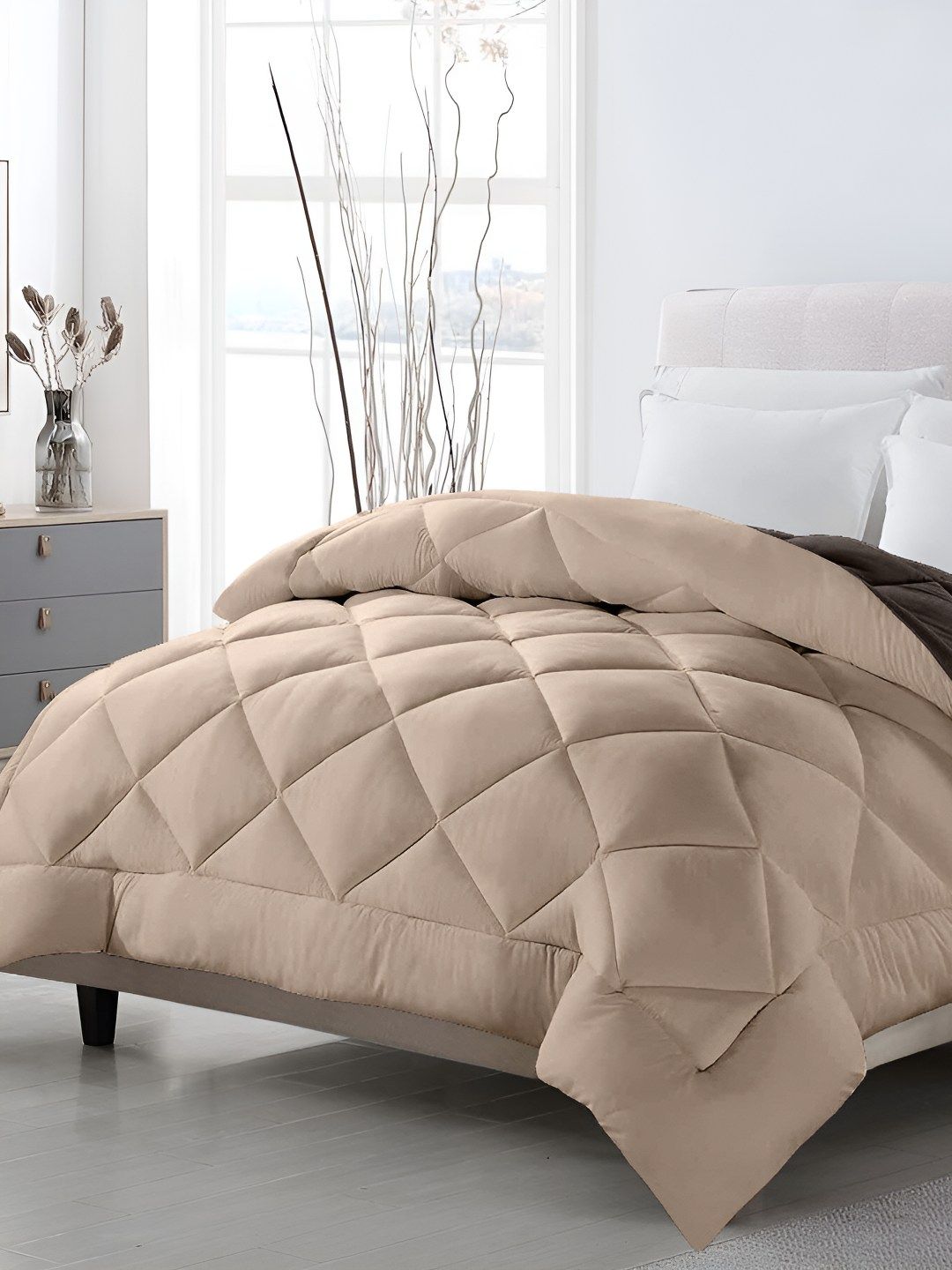 Jinaya's Brown & Beige Quilted Heavy Winter 210 GSM Double Bed Reversible Comforter-picture-37