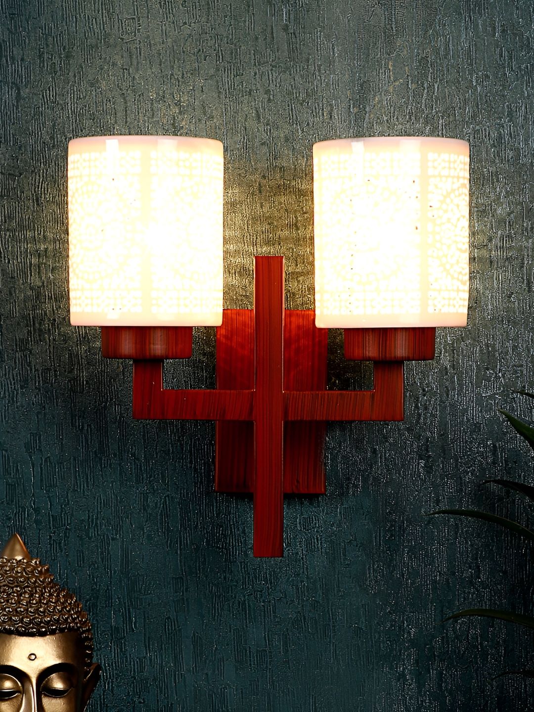 ELIANTE Brown & White Wooden Contemporary Cylinder Shaped Wall Lamp-image-36