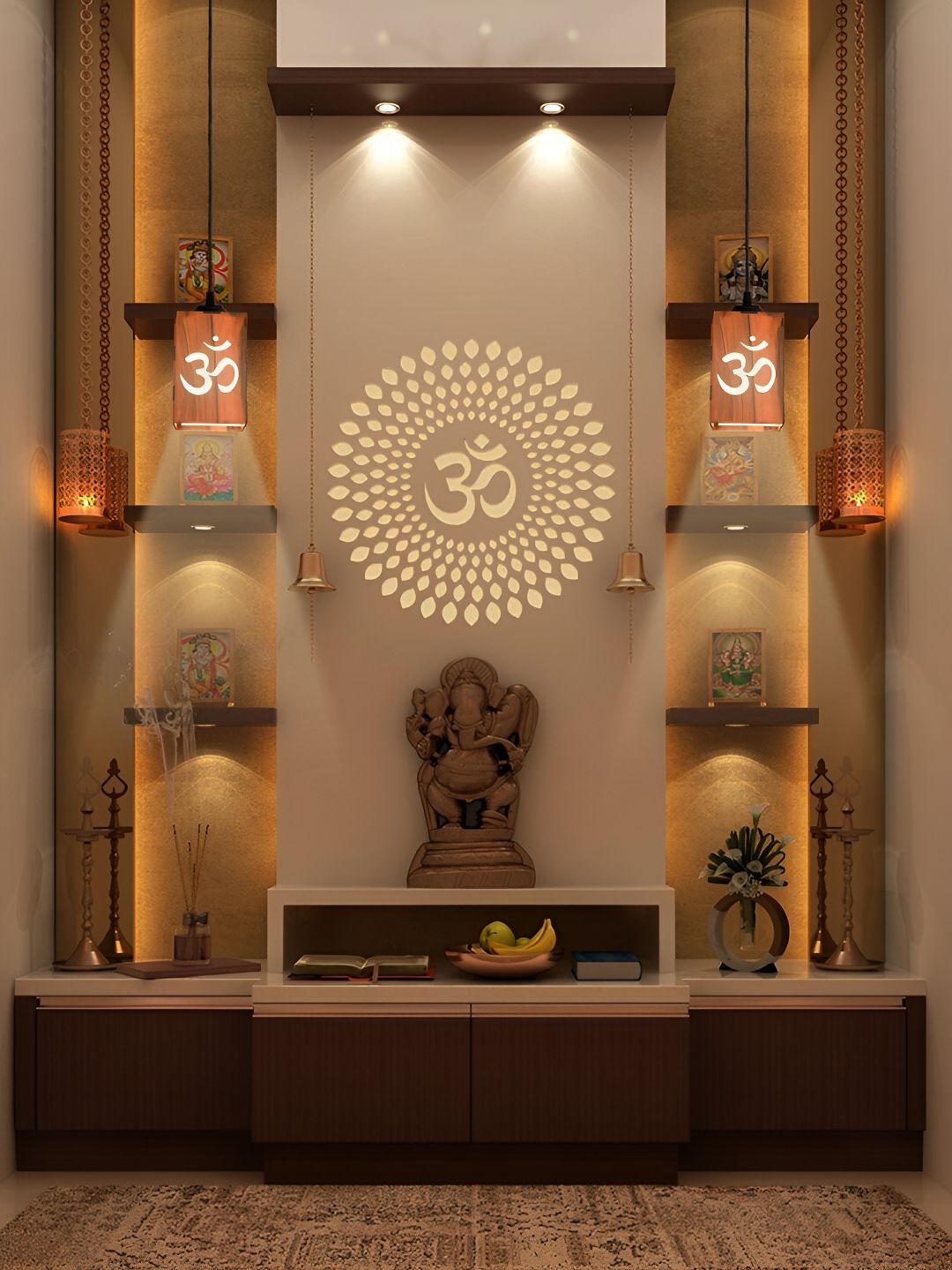 Gojeeva Brown and White  Aum Symbol Wooden 10 Watts Rectangular Traditional Ceiling Lamp-picture-25