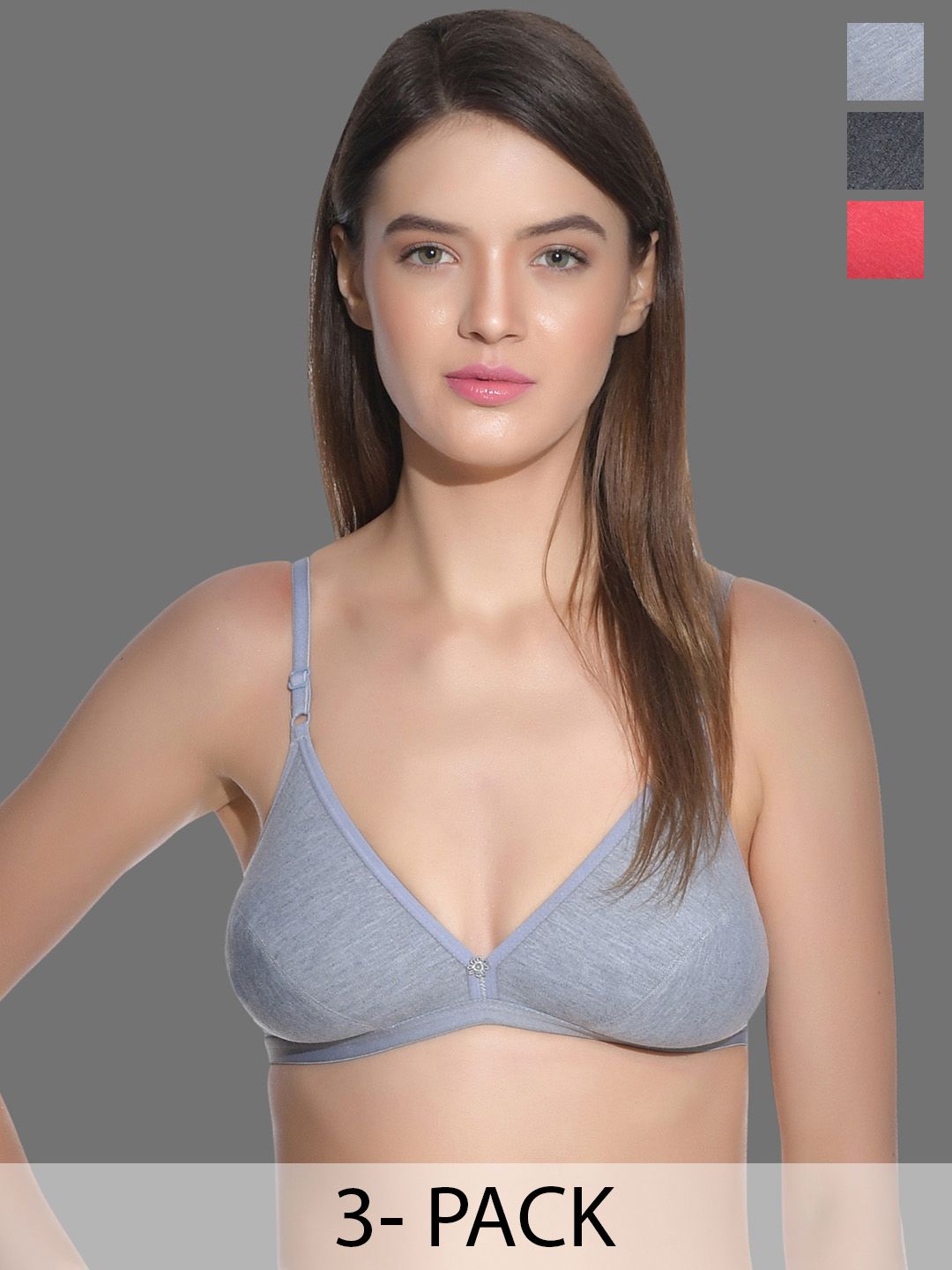 Aimly Pack of 3 Non-Padded Cotton Everyday Bra - Full Coverage