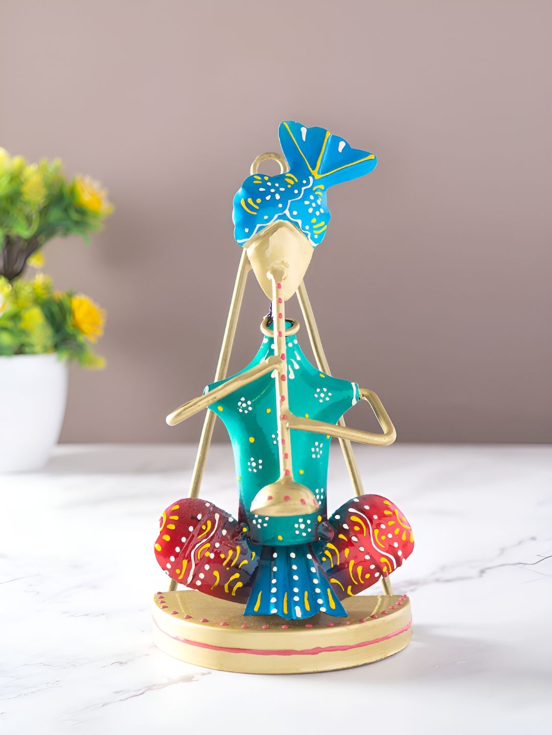 Golden Peacock Blue and Green Musican Figurine Showpiece-picture-14