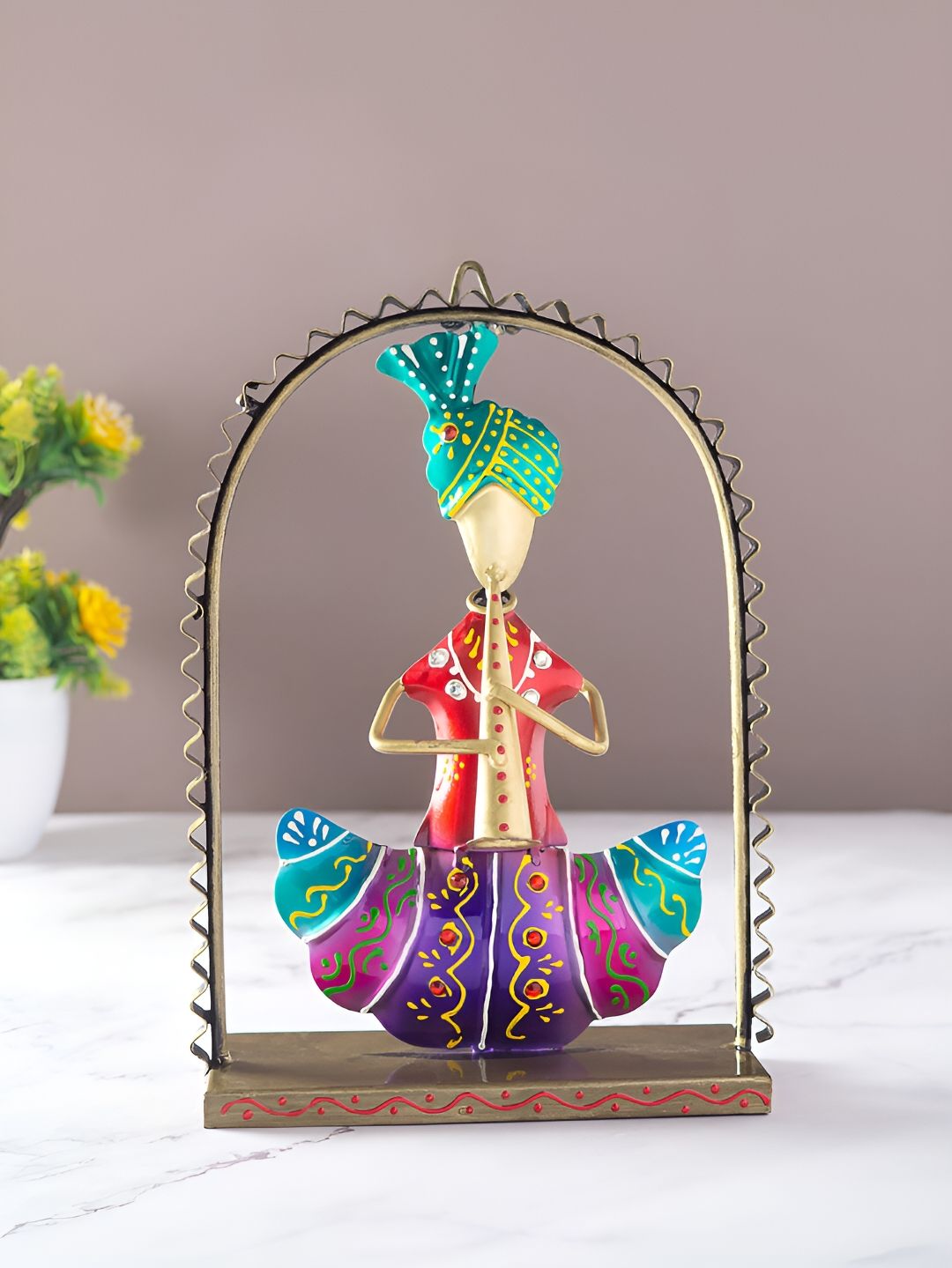 Golden Peacock GoldToned and Green Musican Figurine Showpiece-picture-48