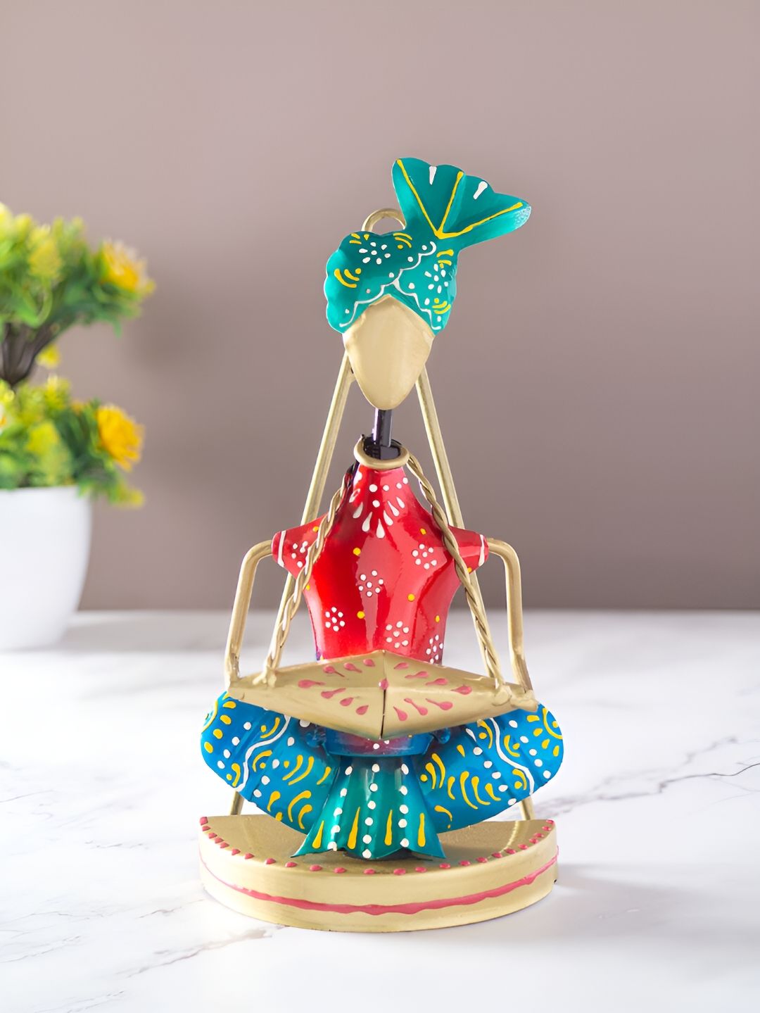 Golden Peacock Red and Turquoise Blue Musican Figurine Showpiece-picture-33