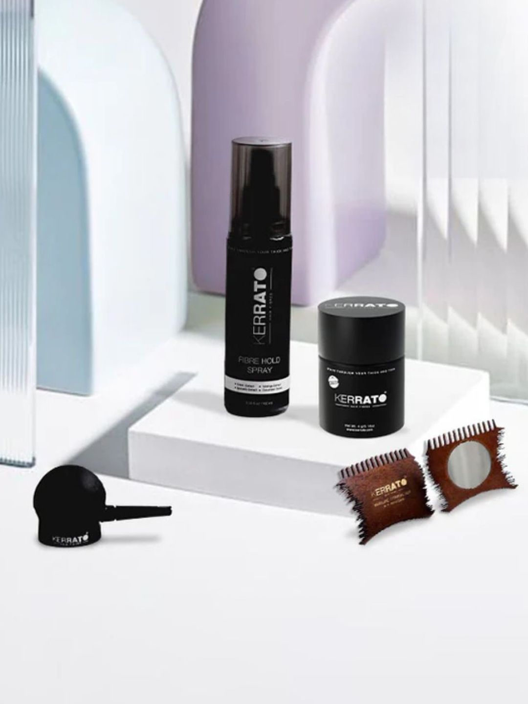 KERRATO HAIR FIBRES Set Of 4 HairFibres-4g-Fibre Hold Spray-100ml-Optimizer Comb-Pump-image-41