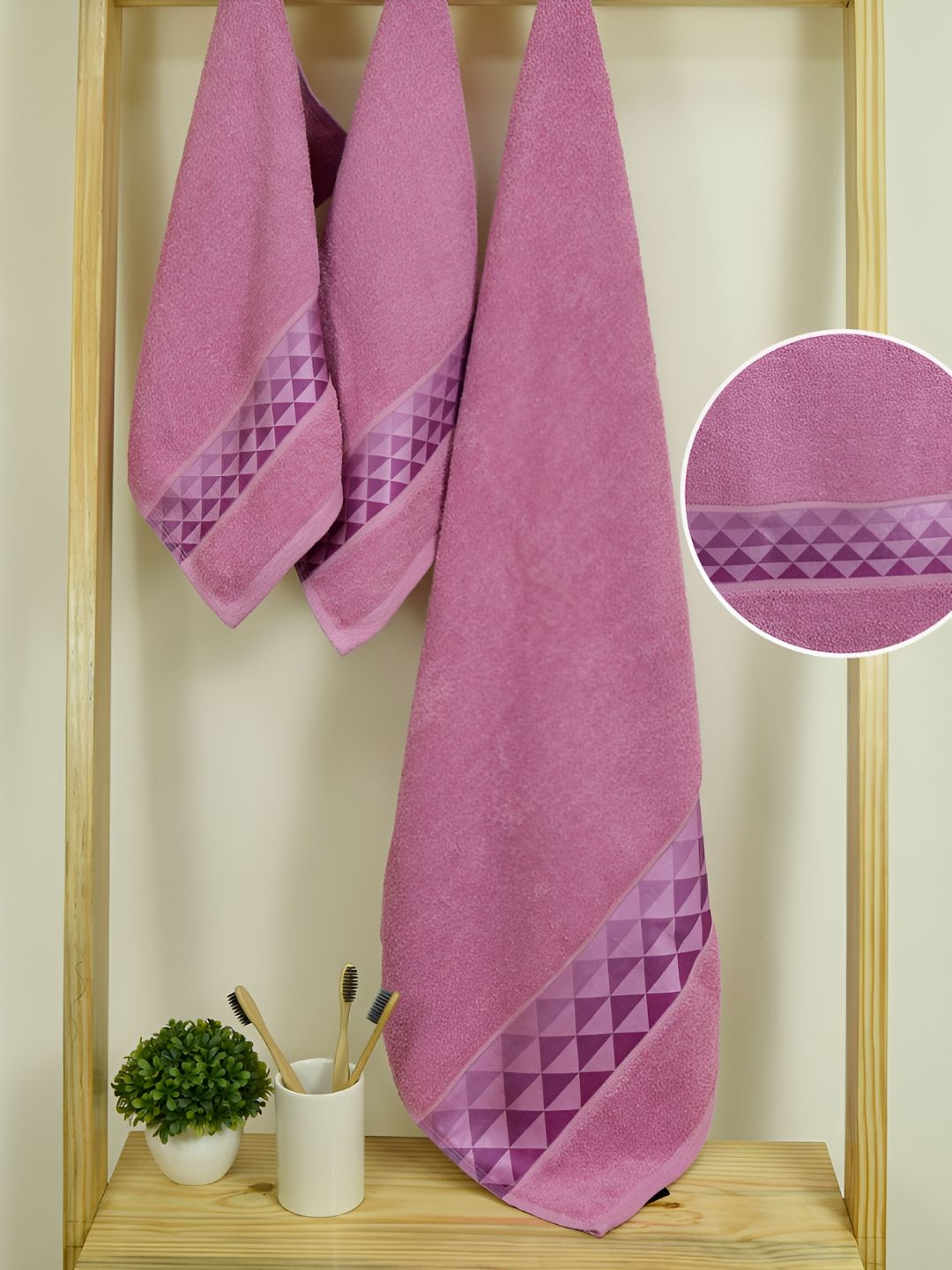 Aura Art Gallary Purple 3 Pieces Printed Cotton 380 GSM Towels-image-8