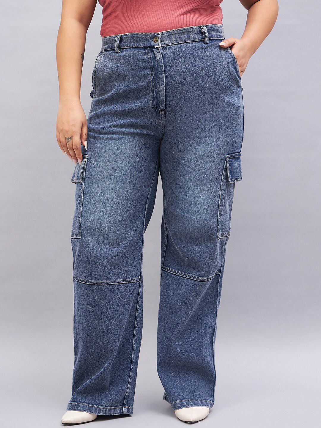 Sztori Women Blue Straight Fit High-Rise Stretchable Denim Cargo-image-31