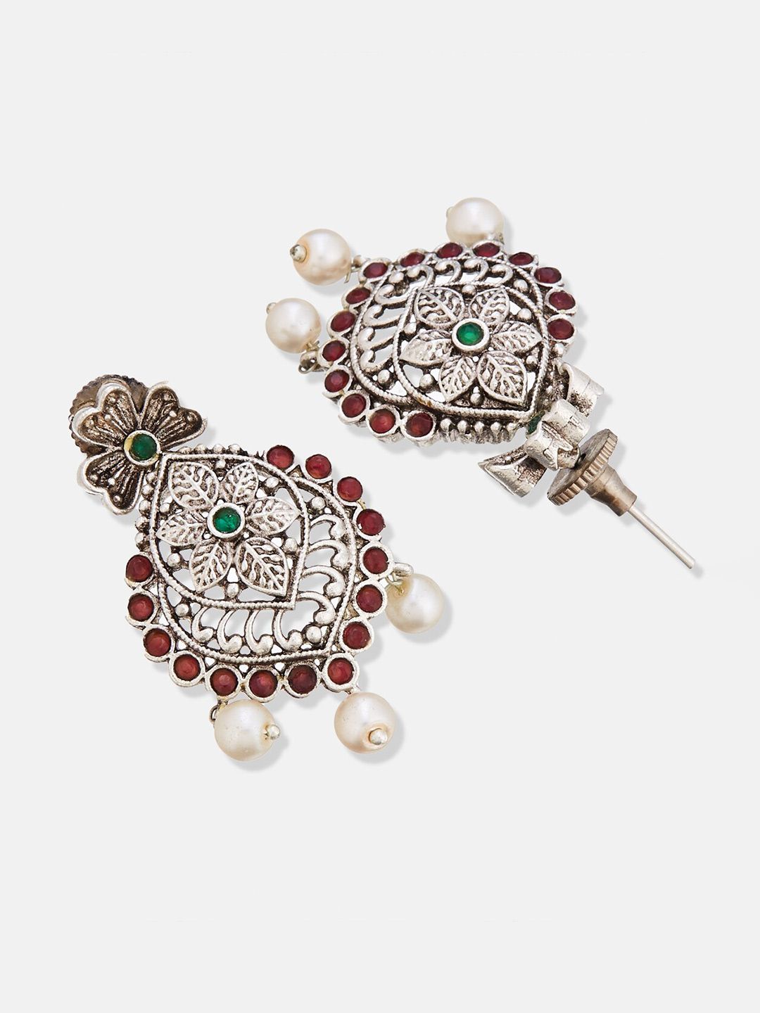 ATIBELLE German Silver Plated Stones & Studded & Beaded Jewellery Set