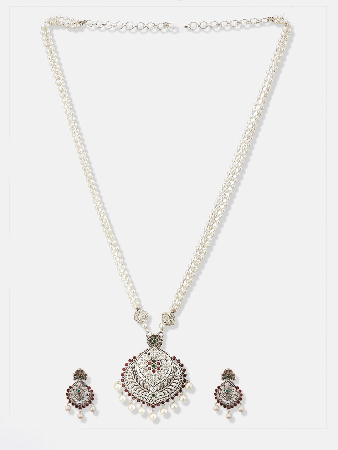 ATIBELLE German Silver Plated Stones & Studded & Beaded Jewellery Set