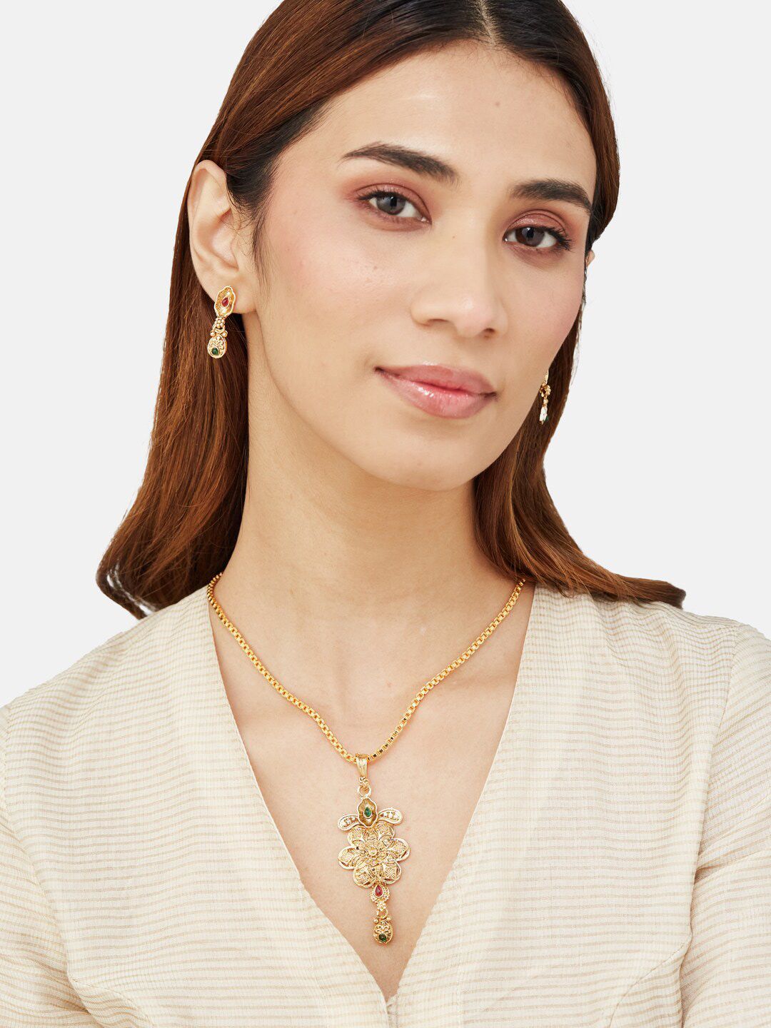 ATIBELLE Gold-Plated Stone Studded Jewellery Set