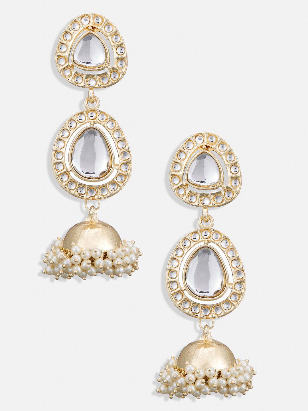 ATIBELLE Gold-Plated Kundan Stone Studded Layered Jhumkas