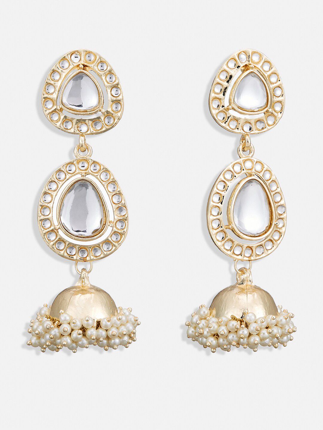 ATIBELLE Gold-Plated Kundan Stone Studded Layered Jhumkas