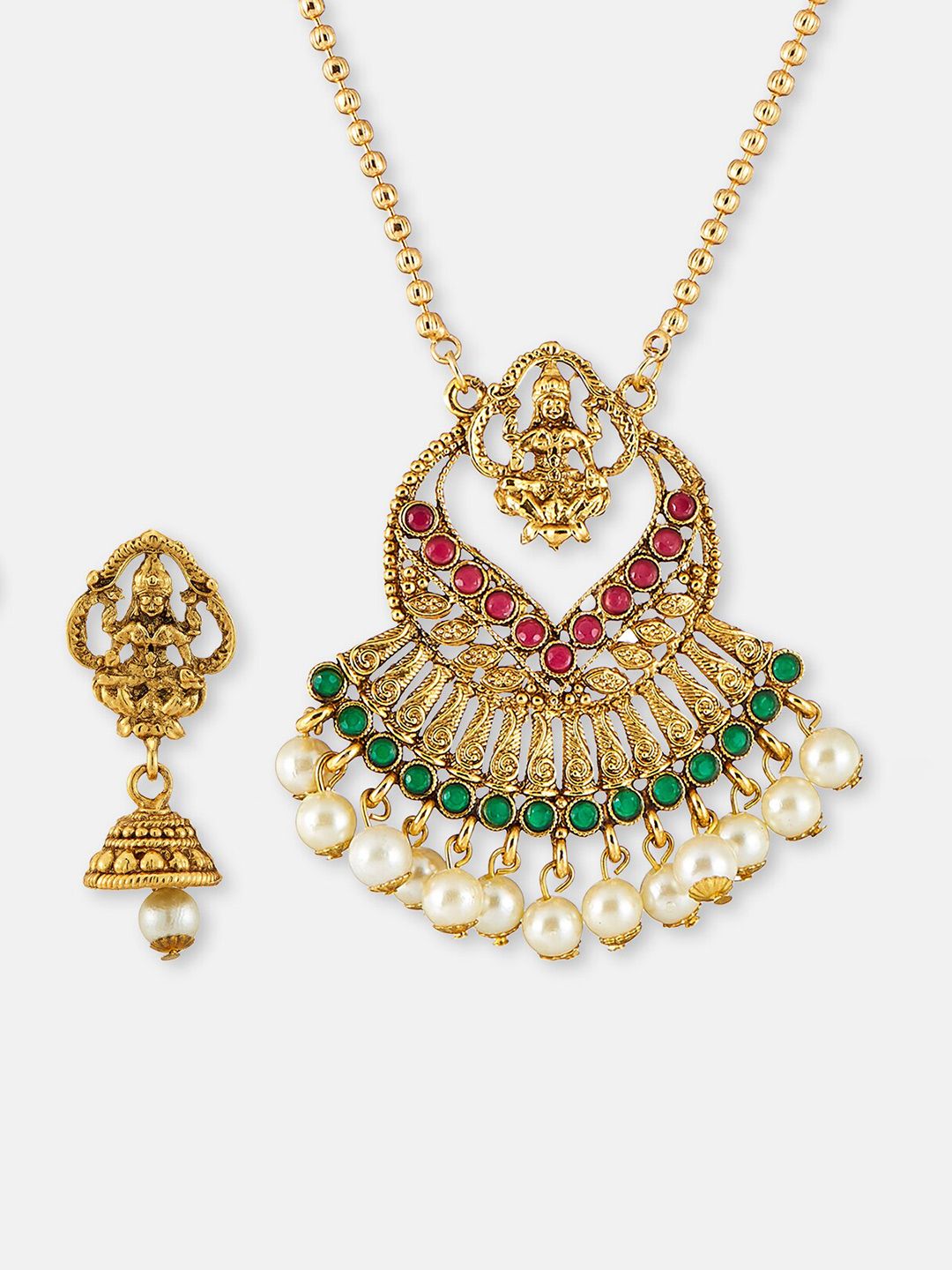 ATIBELLE Gold Plated Stones Studded & Beaded Jewellery Set