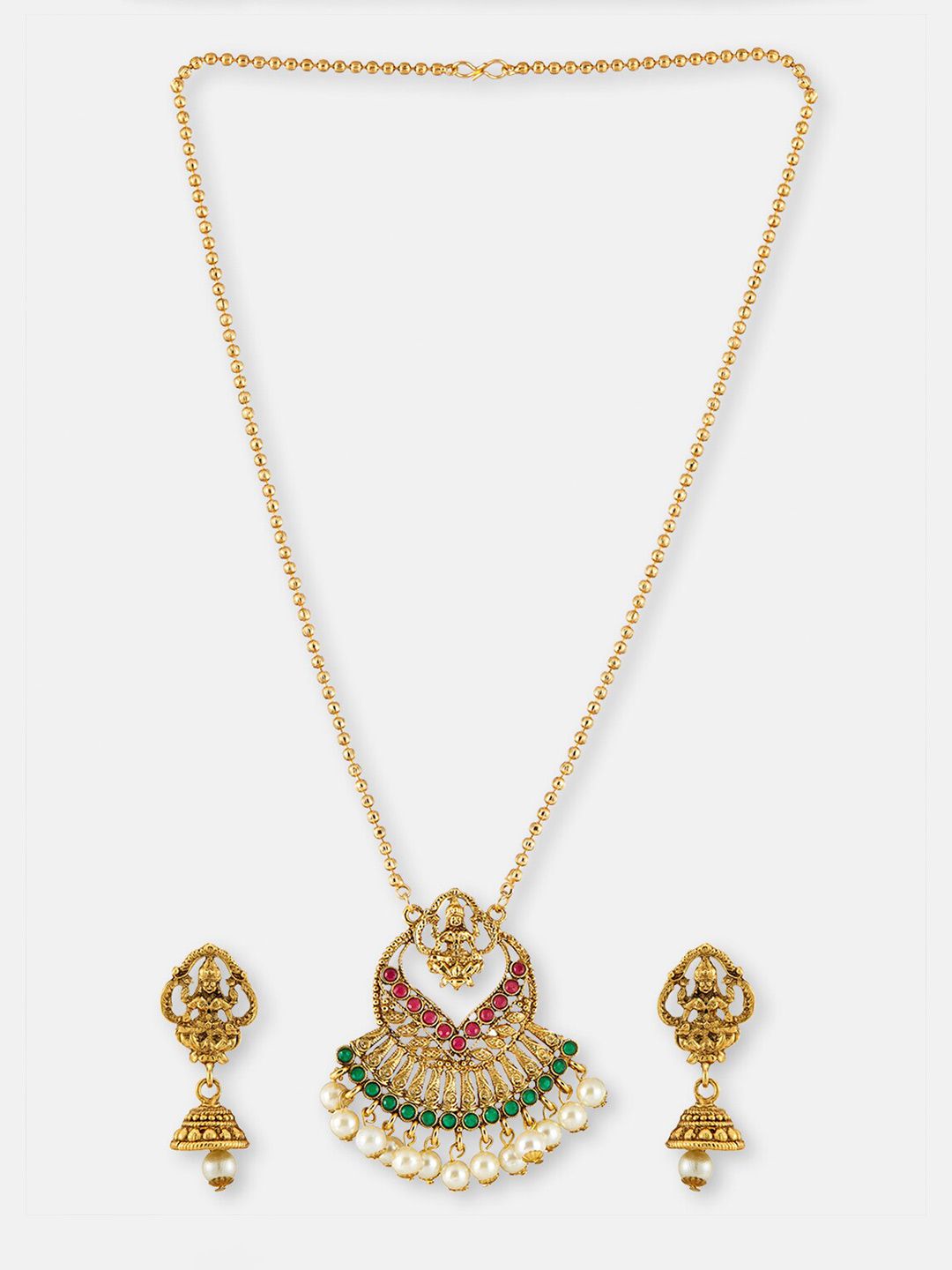 ATIBELLE Gold Plated Stones Studded & Beaded Jewellery Set