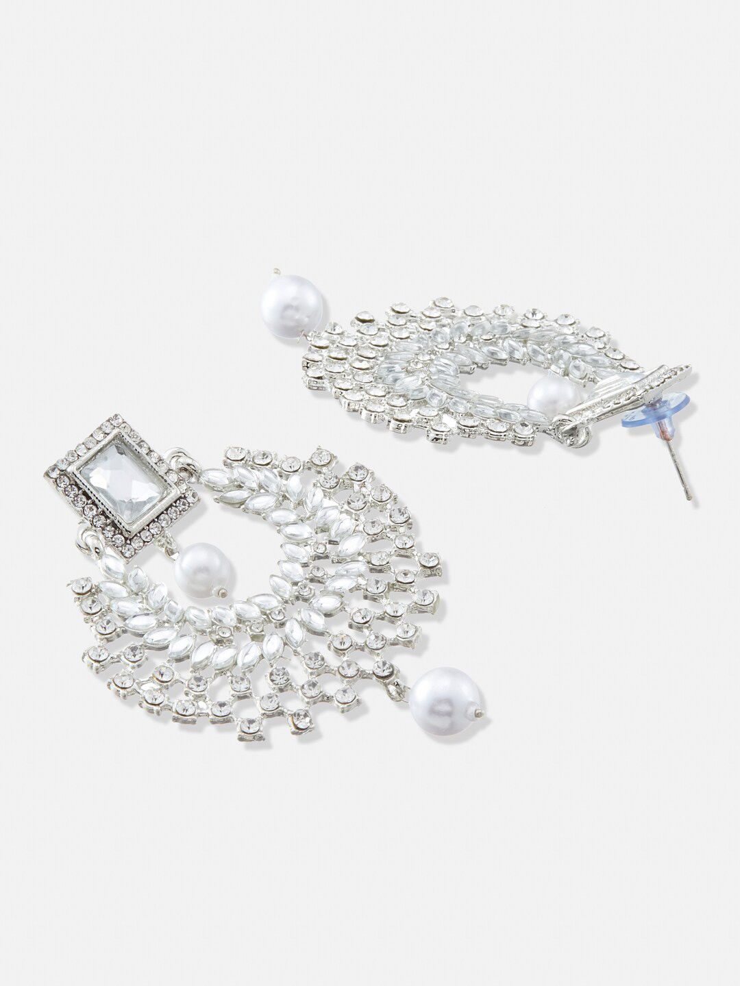 ATIBELLE Silver-Plated Kundan Stone Studded Chandbalis