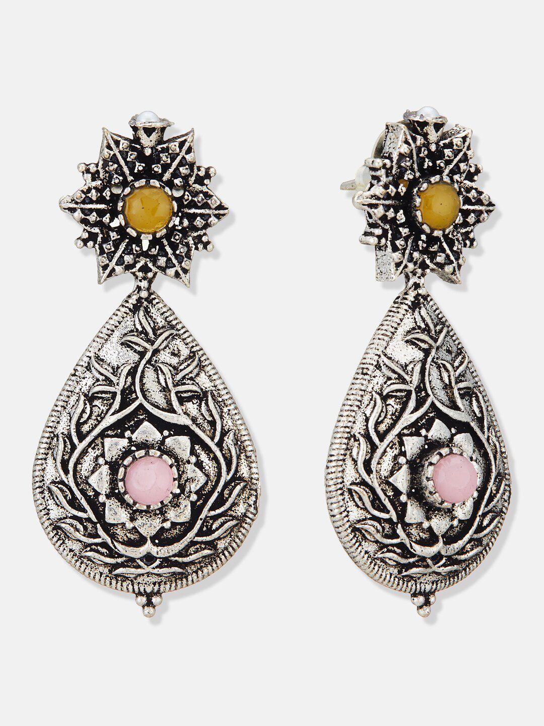 ATIBELLE German Silver Plated Stones & Studded & Beaded Jewellery Set