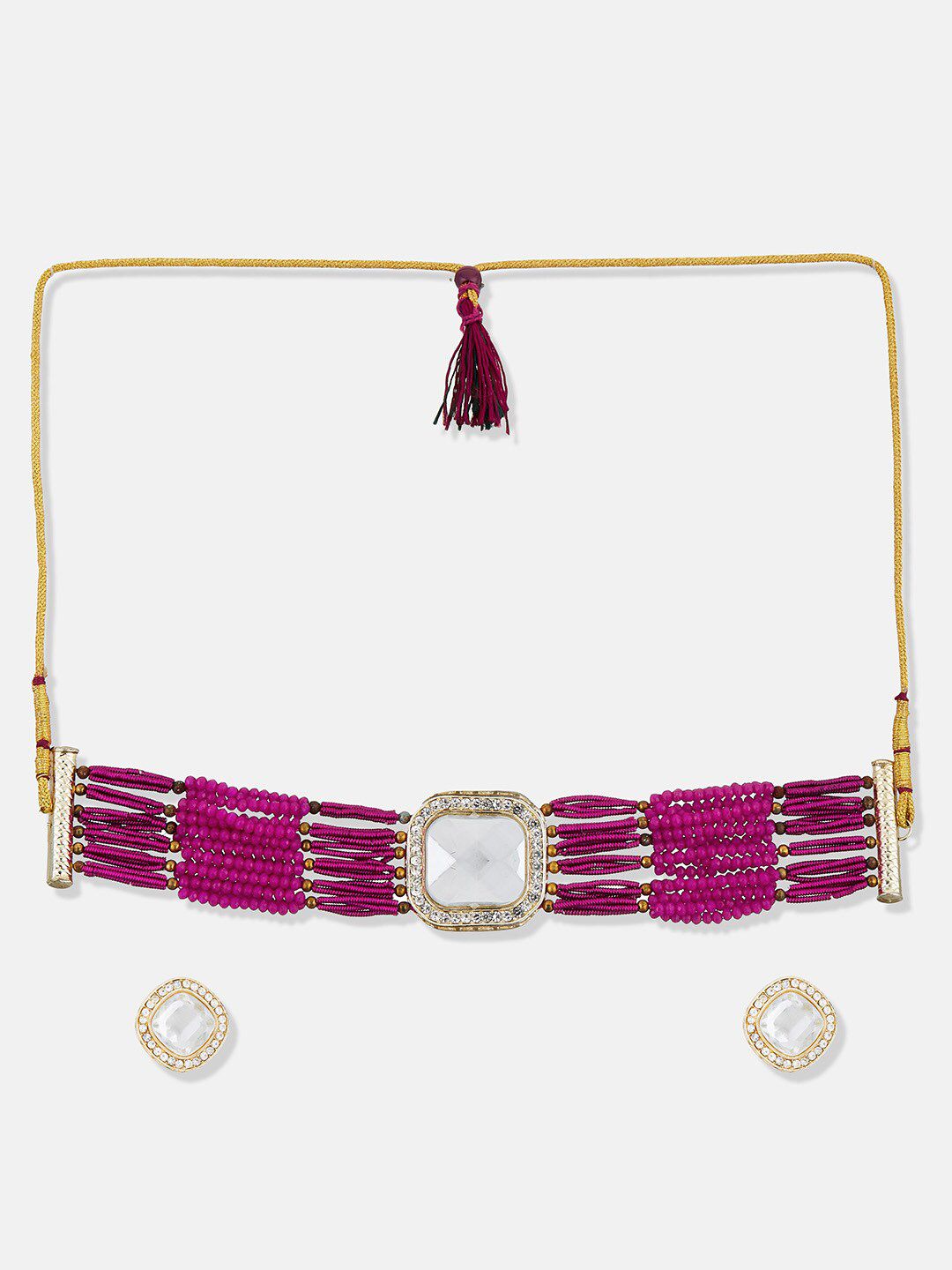 ATIBELLE Gold Plated Kundan Stone Studded & Beaded Jewellery Set