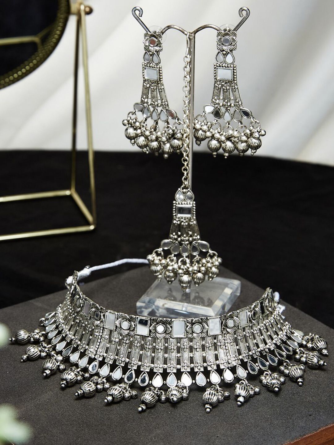 ATIBELLE German Silver-Plated Stone Studded Jewellery Set
