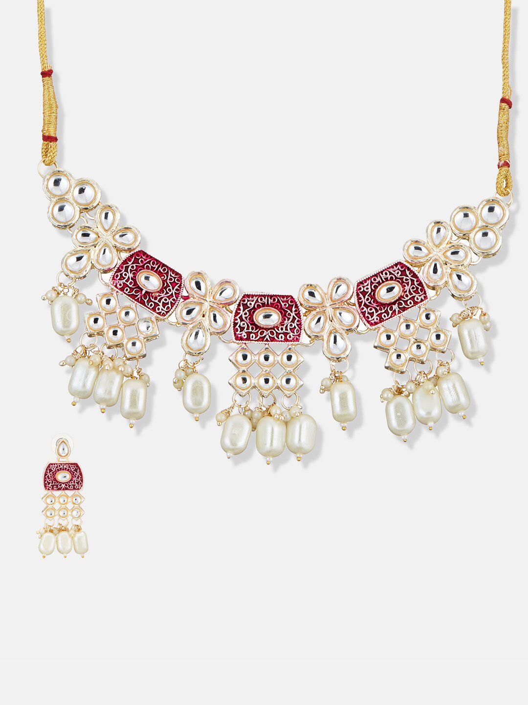 ATIBELLE Gold Plated Kundan Studded & Beaded Jewellery Set