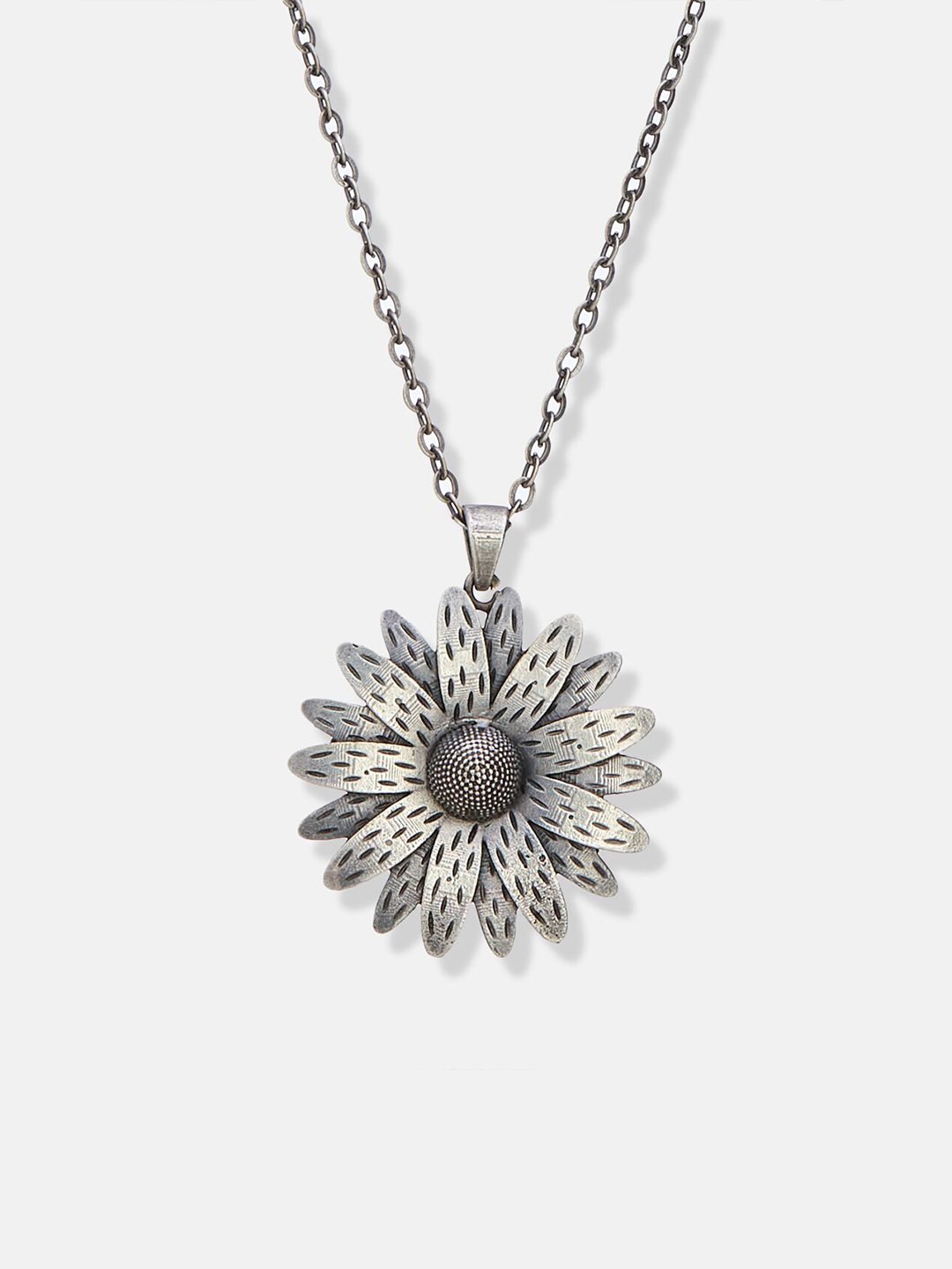 ATIBELLE German Silver Plated Floral Shaped Pendant With Chain