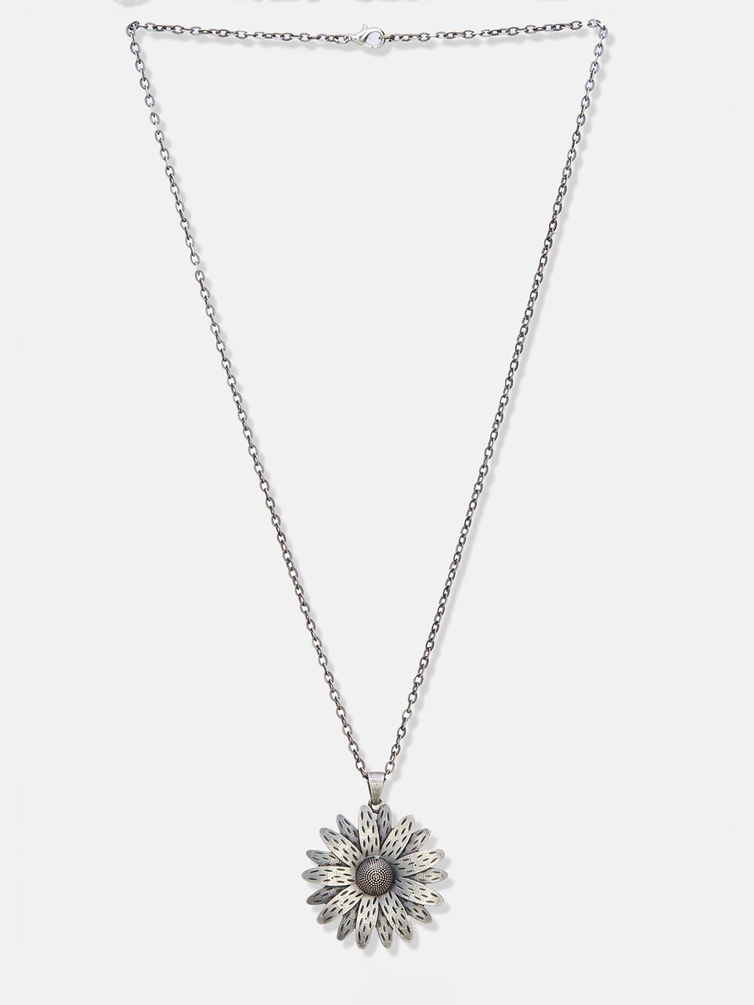 ATIBELLE German Silver Plated Floral Shaped Pendant With Chain