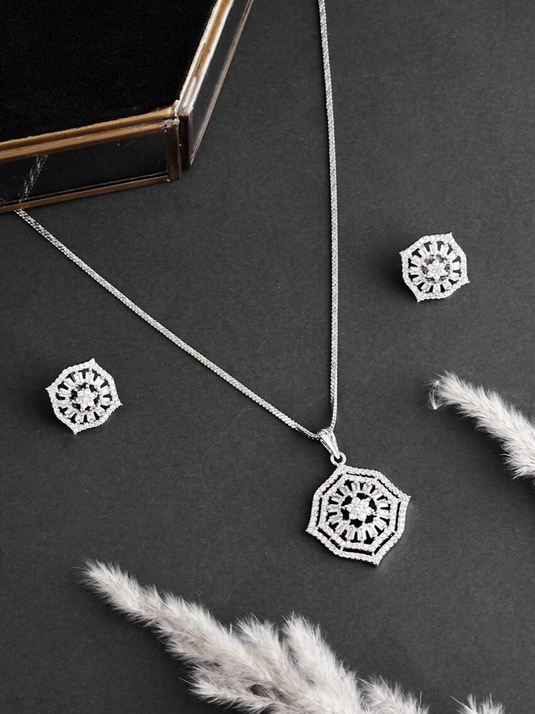 ATIBELLE Silver-Plated Cubic Zirconia Stone Studded Jewellery Set