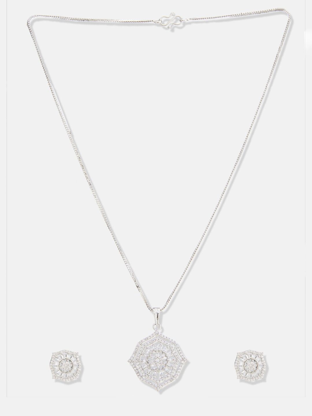 ATIBELLE Silver-Plated Cubic Zirconia Stone Studded Jewellery Set