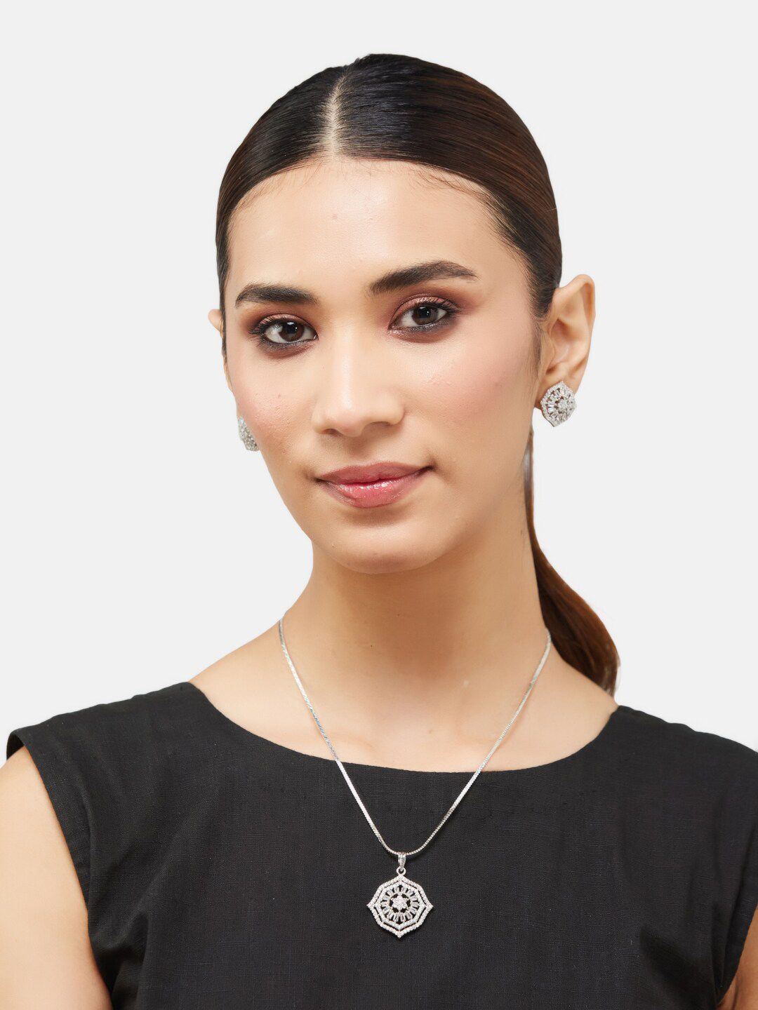 ATIBELLE Silver-Plated Cubic Zirconia Stone Studded Jewellery Set