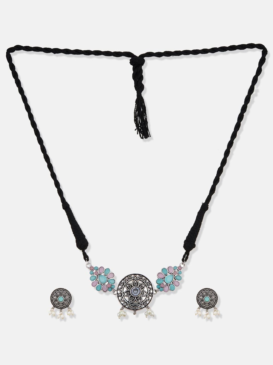 ATIBELLE German Silver-Plated Stone Studded Jewellery Set