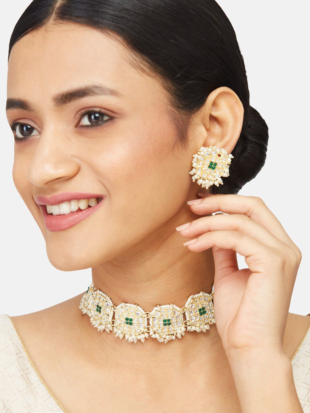 ATIBELLE Gold Plated Kundan & Beaded Jewellery Set