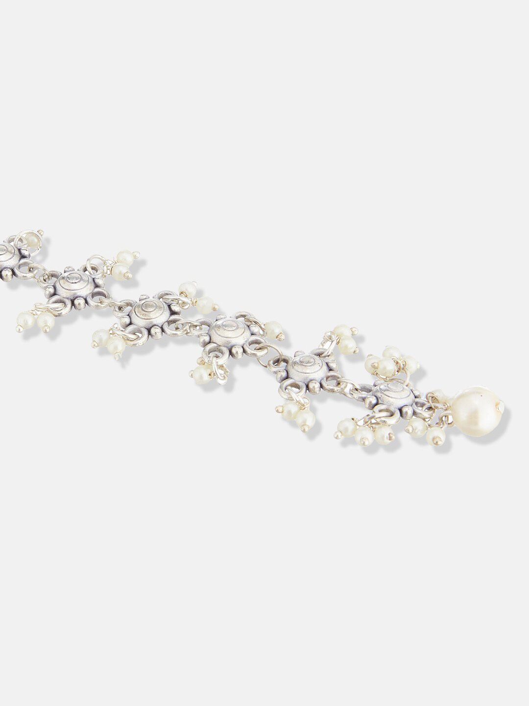 ATIBELLE German Silver Plated Stone-Studded & Beaded Maang Tikka