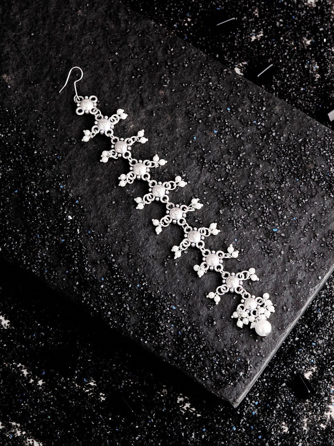 ATIBELLE German Silver Plated Stone-Studded & Beaded Maang Tikka