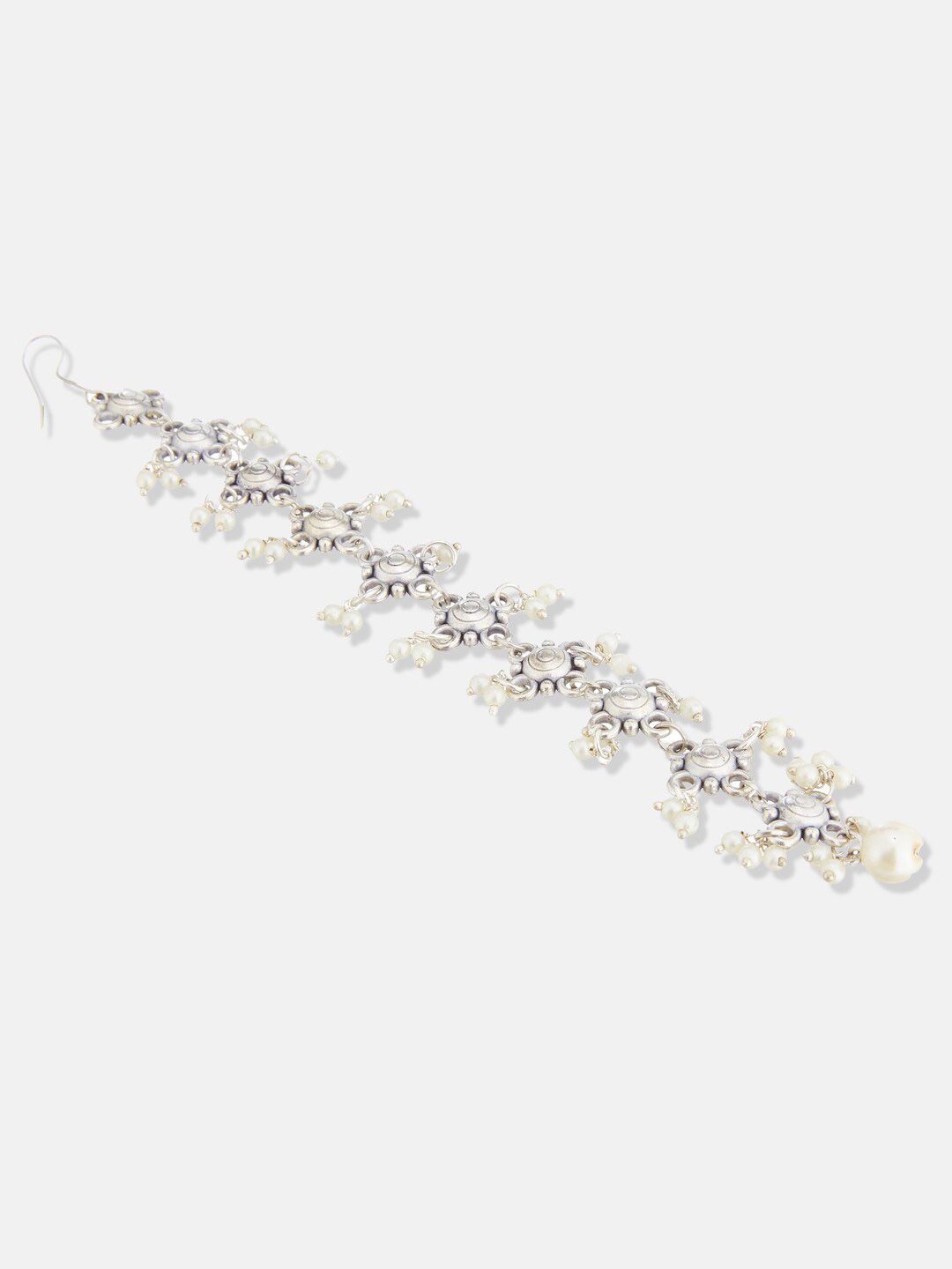 ATIBELLE German Silver Plated Stone-Studded & Beaded Maang Tikka