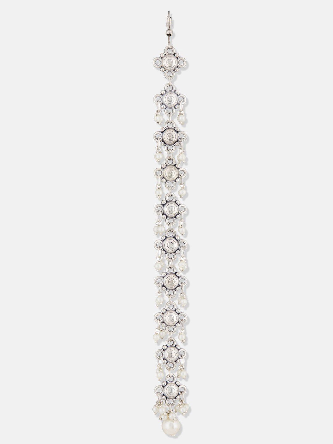 ATIBELLE German Silver Plated Stone-Studded & Beaded Maang Tikka