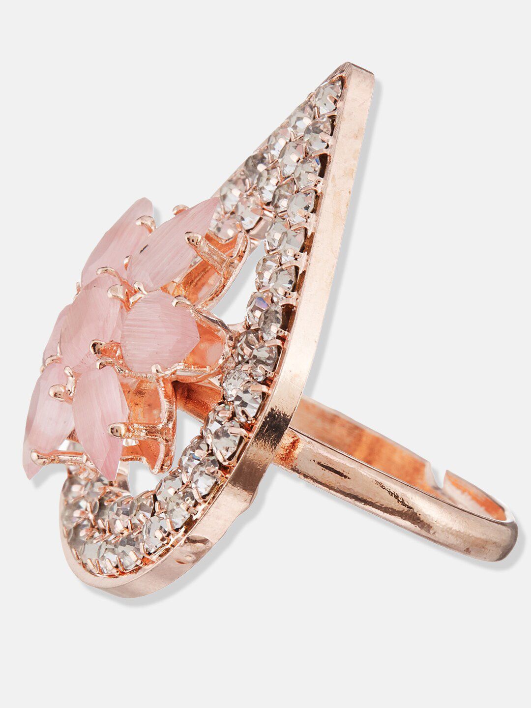 ATIBELLE Rose Gold-Plated Cubic Zirconia Studded Finger Ring