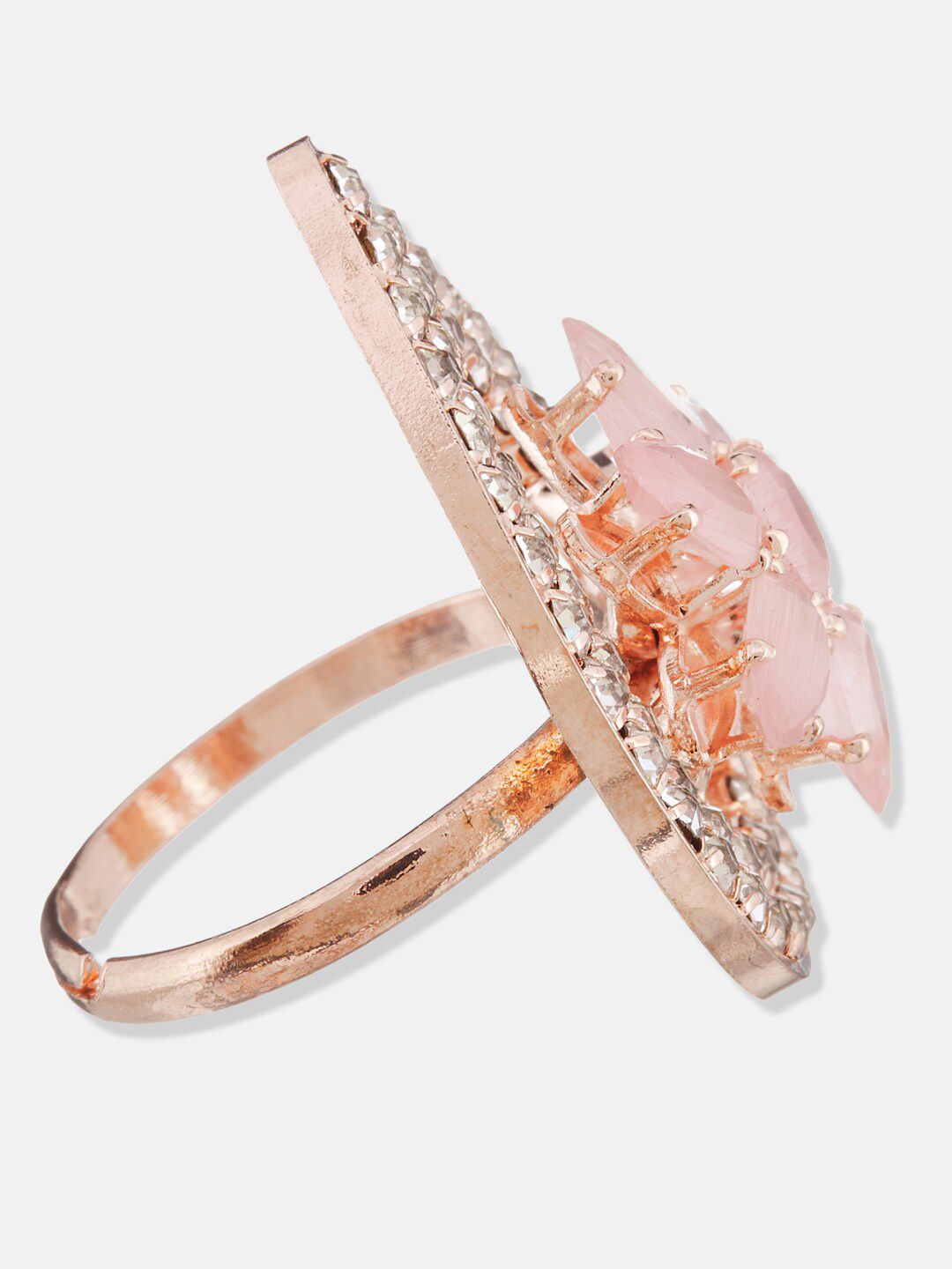 ATIBELLE Rose Gold-Plated Cubic Zirconia Studded Finger Ring