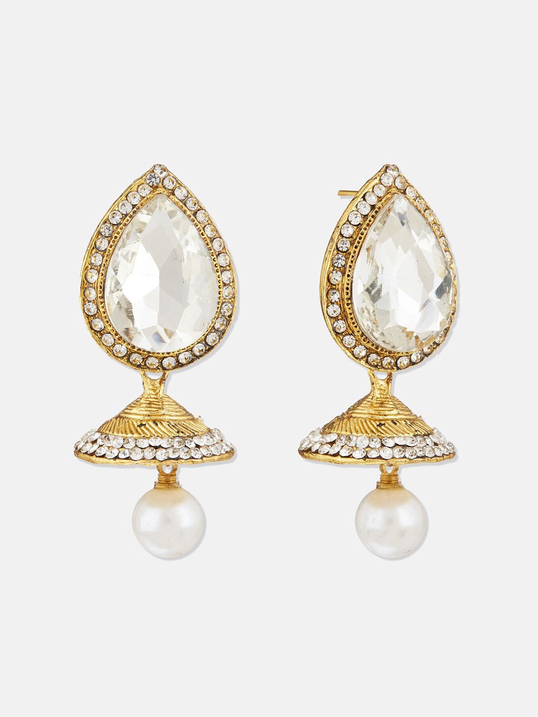 ATIBELLE Gold-Plated Stone Studded Contemporary Jhumkas