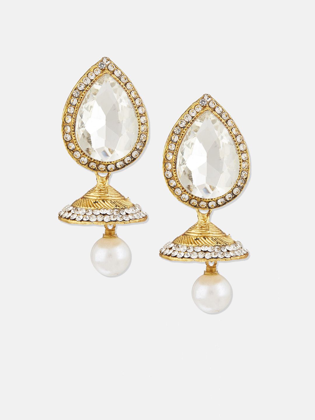 ATIBELLE Gold-Plated Stone Studded Contemporary Jhumkas
