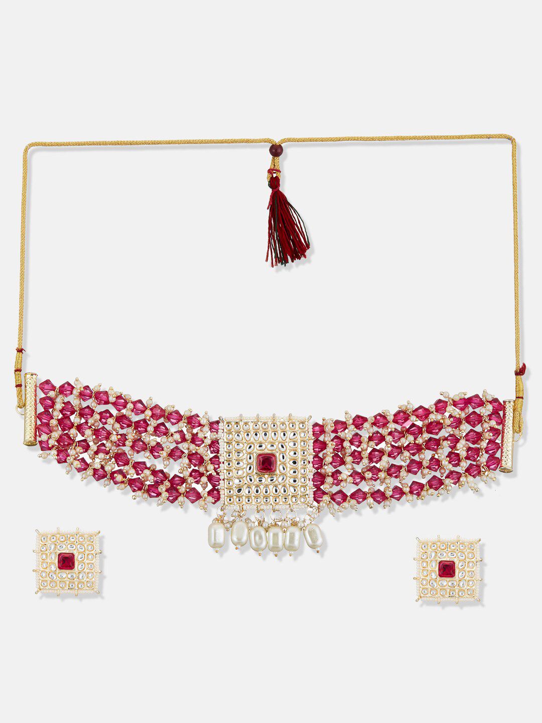 ATIBELLE Gold Plated Kundan Studded & Beaded Jewellery Set
