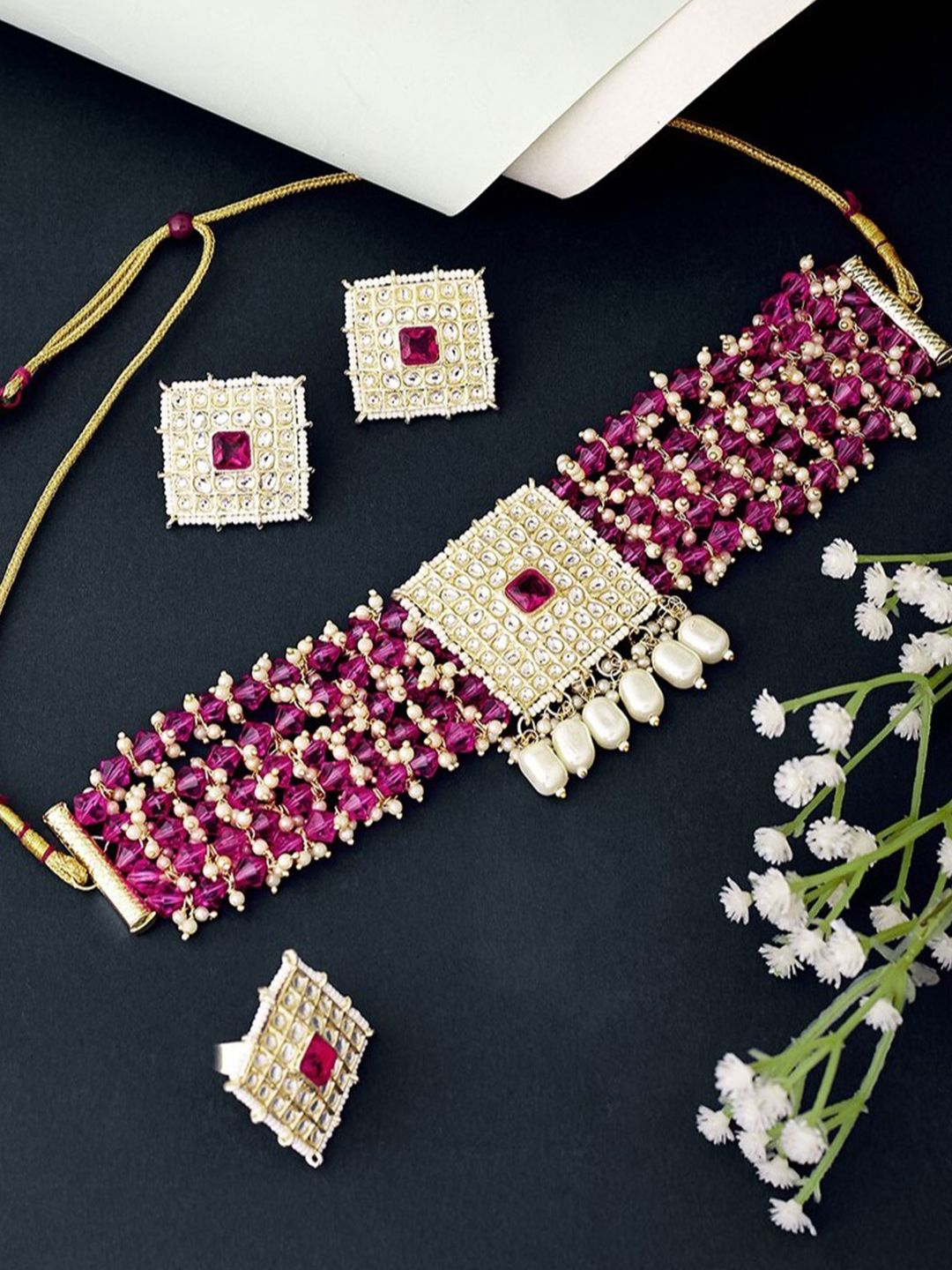 ATIBELLE Gold Plated Kundan Studded & Beaded Jewellery Set