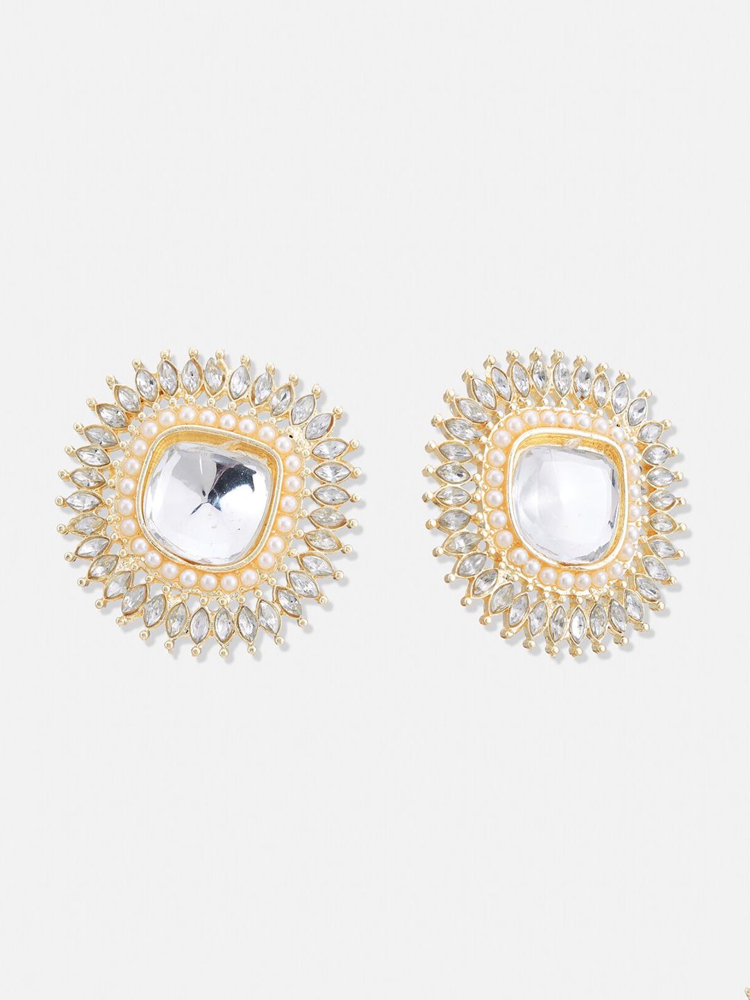 ATIBELLE Gold-Plated Kundan Stone Studded Stud Earrings