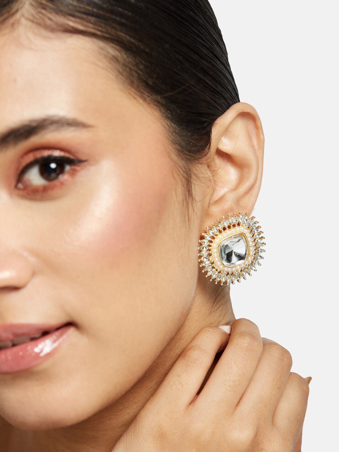 ATIBELLE Gold-Plated Kundan Stone Studded Stud Earrings
