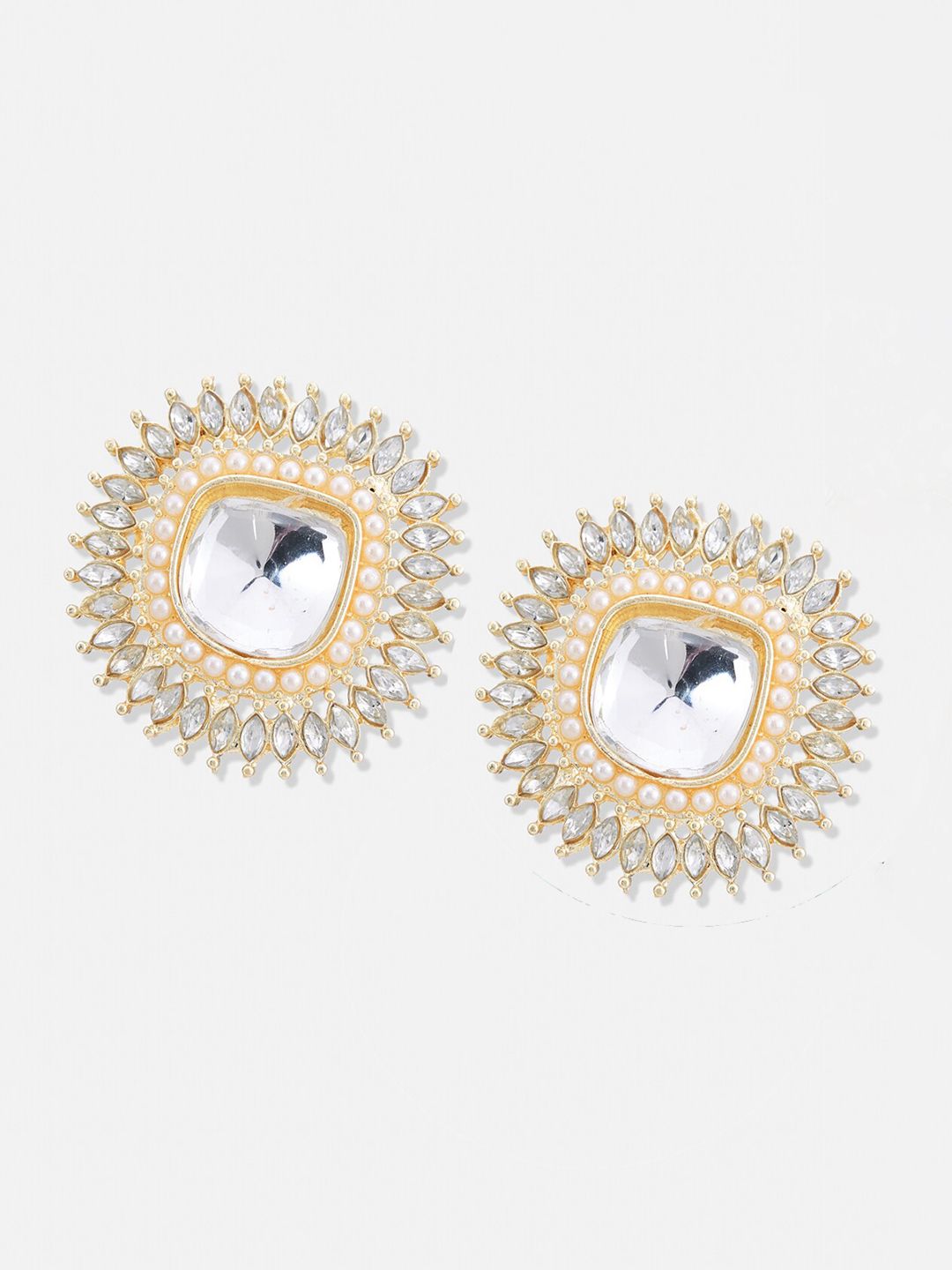 ATIBELLE Gold-Plated Kundan Stone Studded Stud Earrings