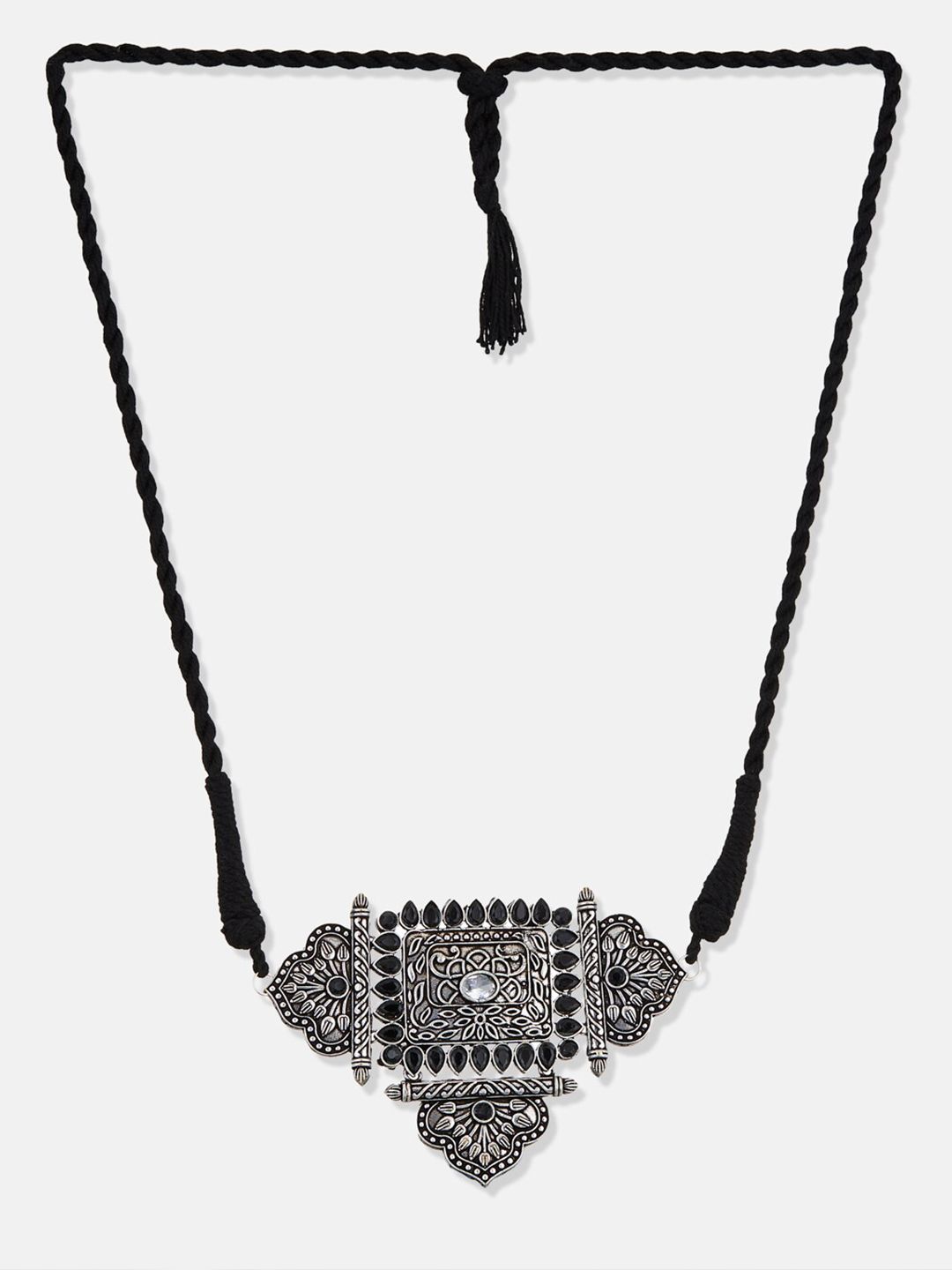 ATIBELLE German Silver Plated Stone Studded & Beaded Jewellery Set