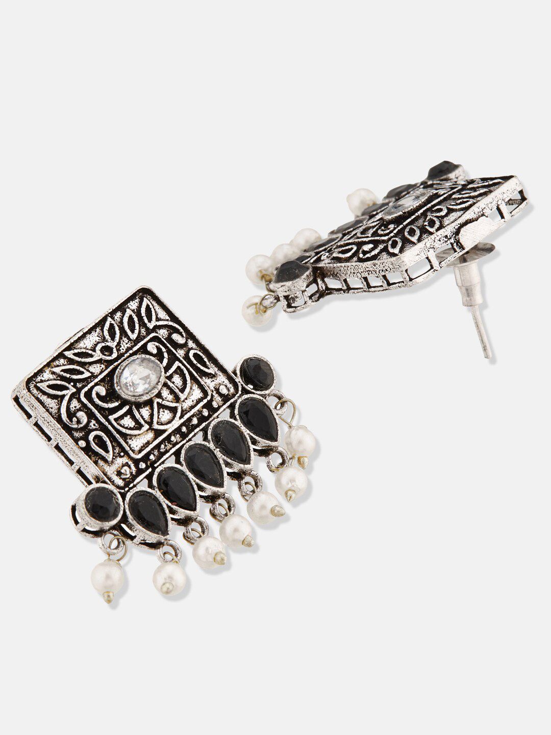 ATIBELLE German Silver Plated Stone Studded & Beaded Jewellery Set