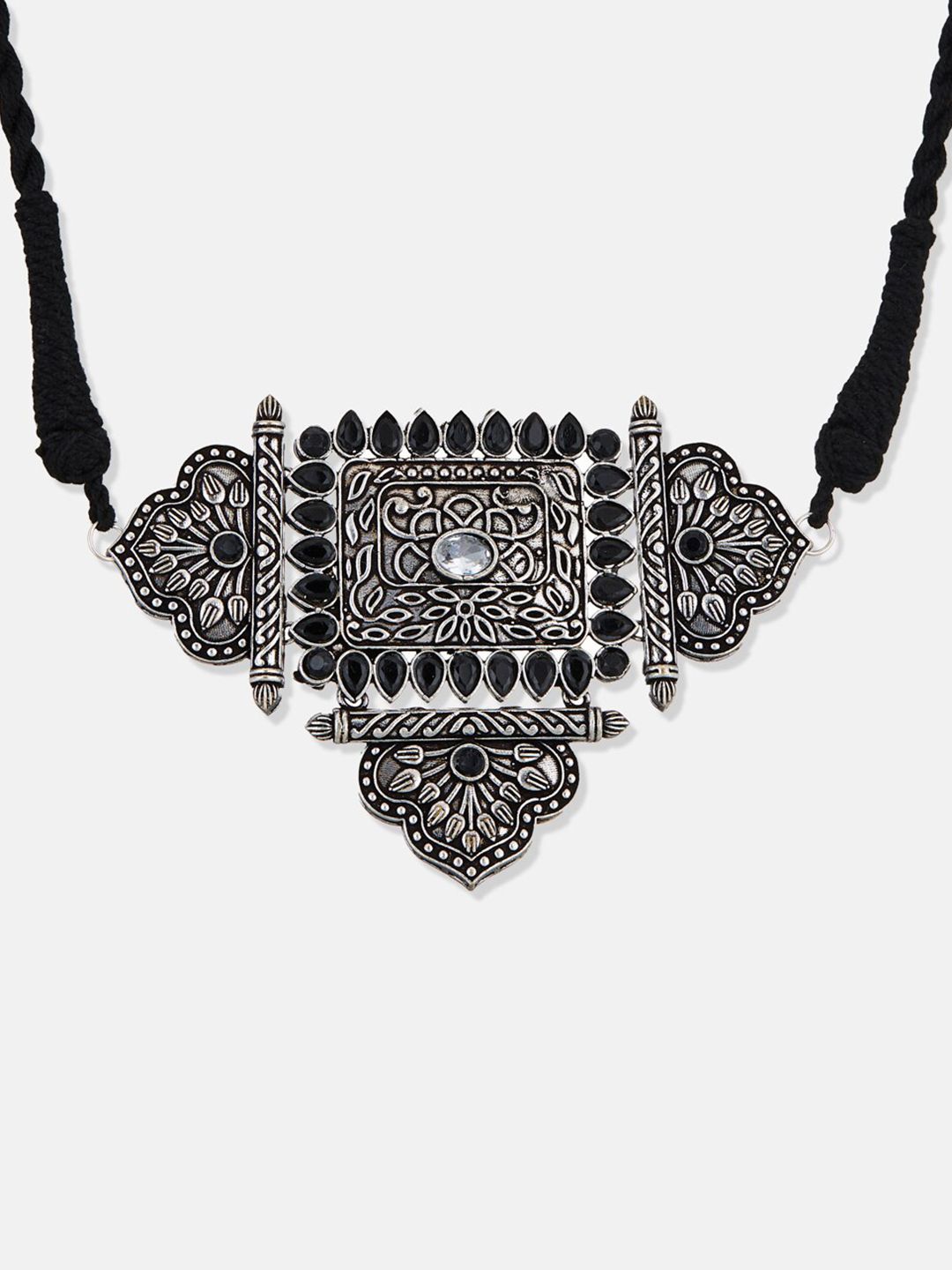 ATIBELLE German Silver Plated Stone Studded & Beaded Jewellery Set
