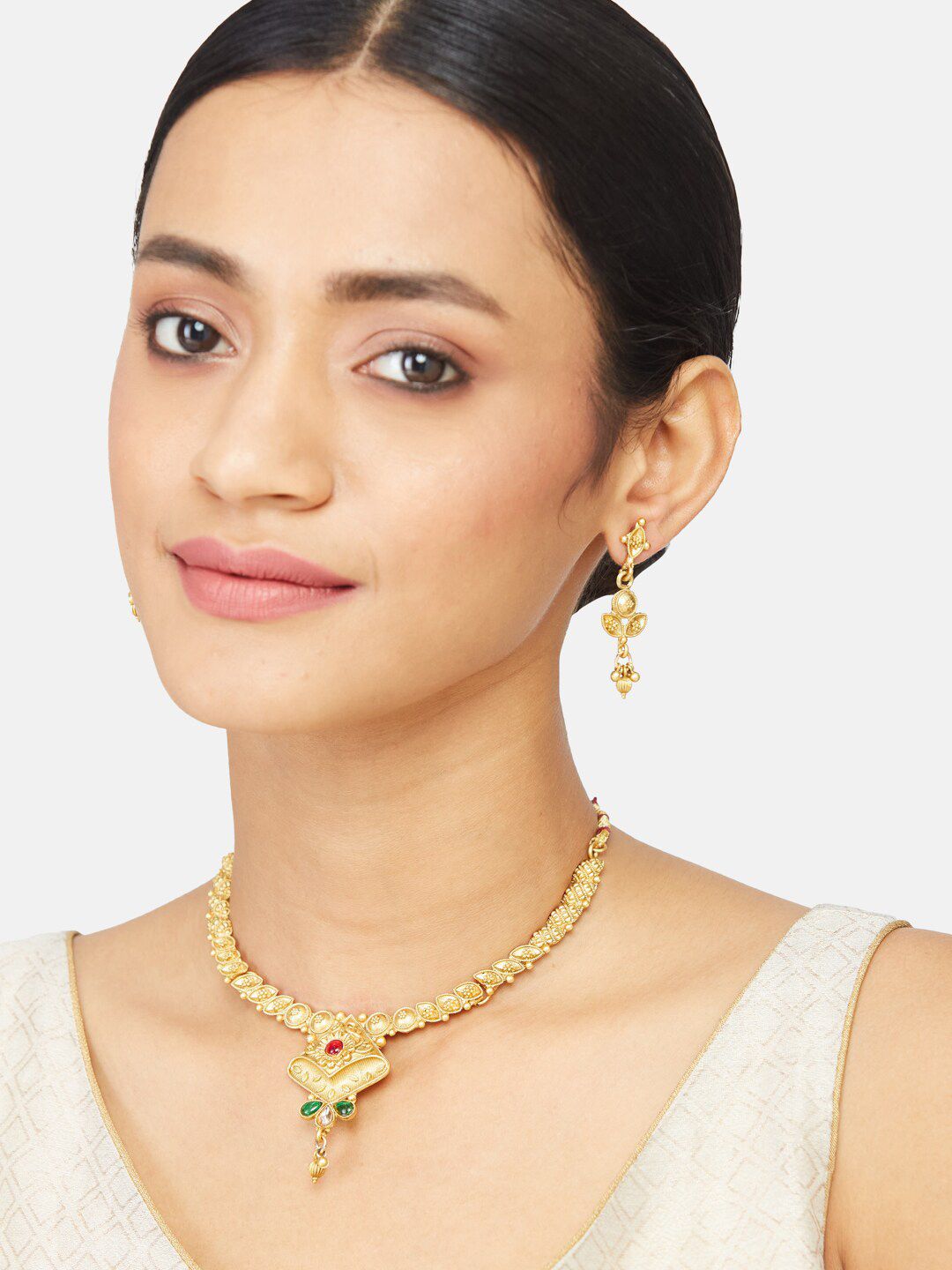 ATIBELLE Gold-Plated Artificial Stone Studded Jewellery Set