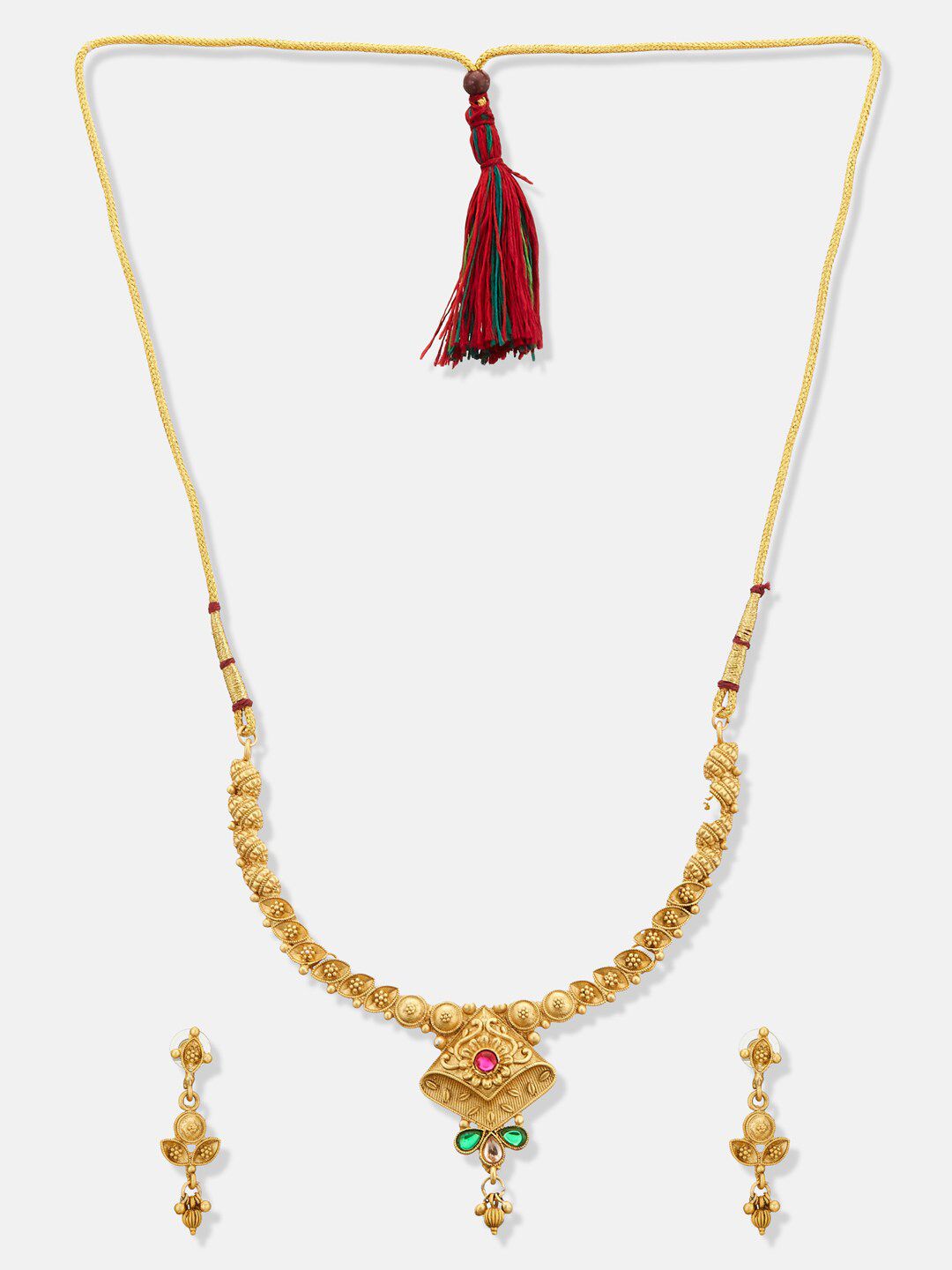 ATIBELLE Gold-Plated Artificial Stone Studded Jewellery Set