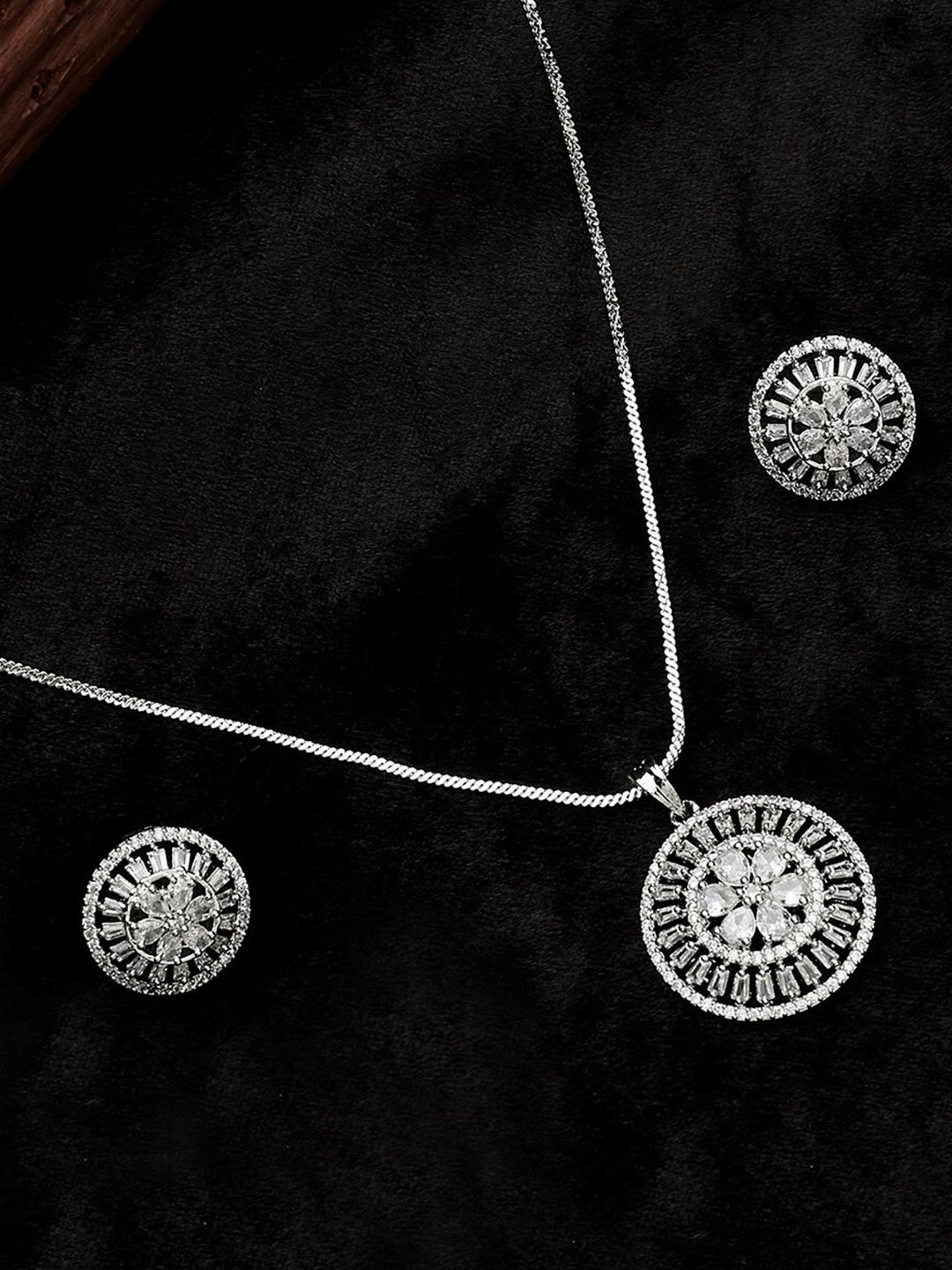 ATIBELLE Silver Plated Cubic Zirconia Studded Jewellery Set